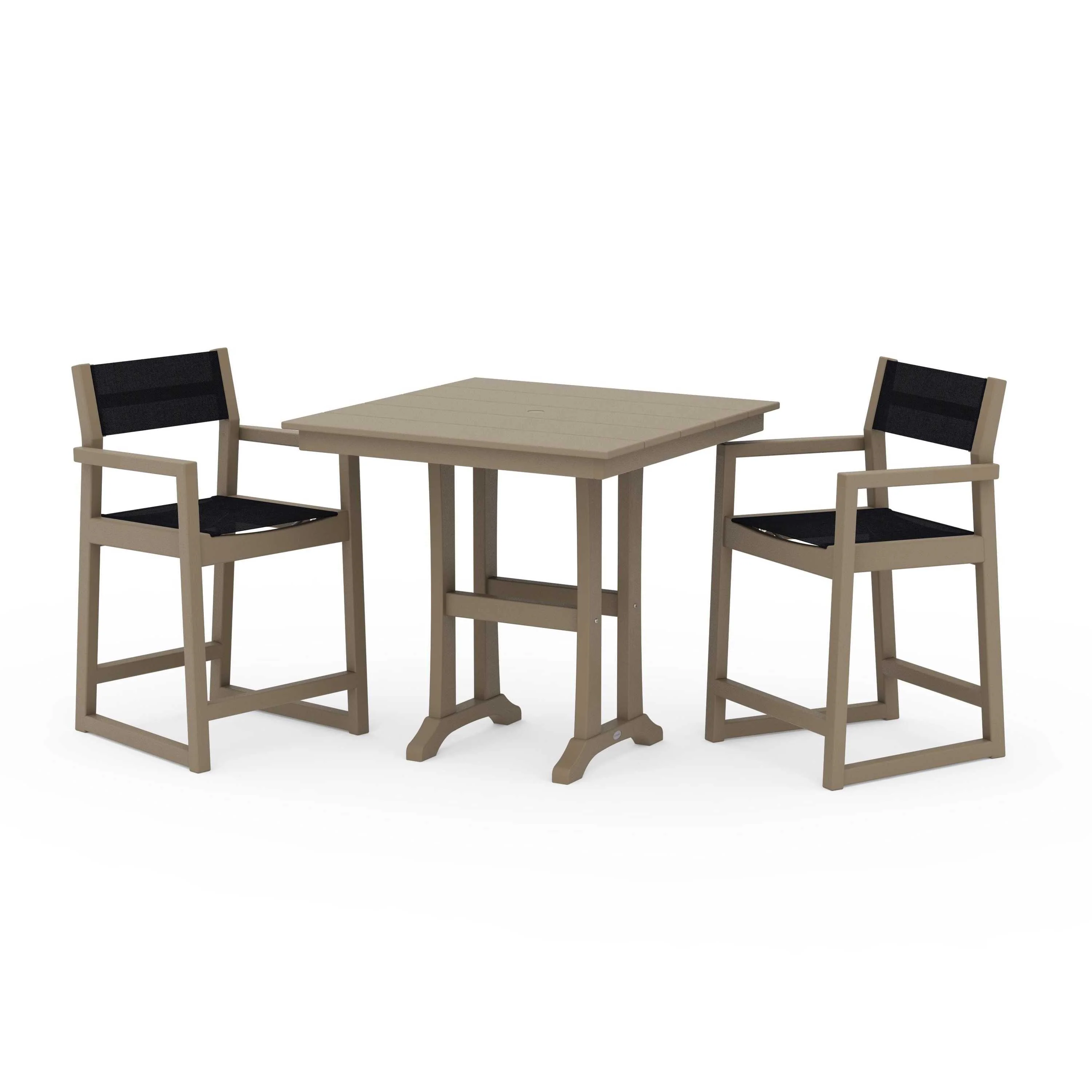 EDGE Sling Arm Chair 3-Piece Farmhouse Counter Set with Trestle Legs - Image 142