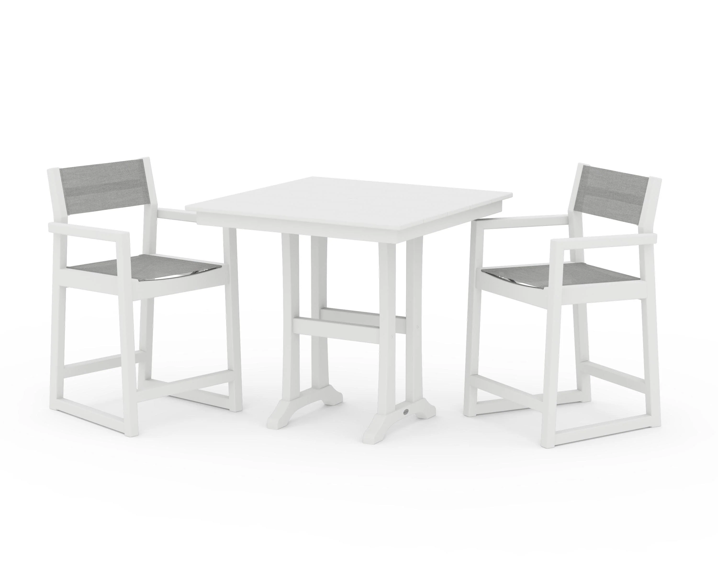 EDGE Sling Arm Chair 3-Piece Farmhouse Counter Set with Trestle Legs - Image 15
