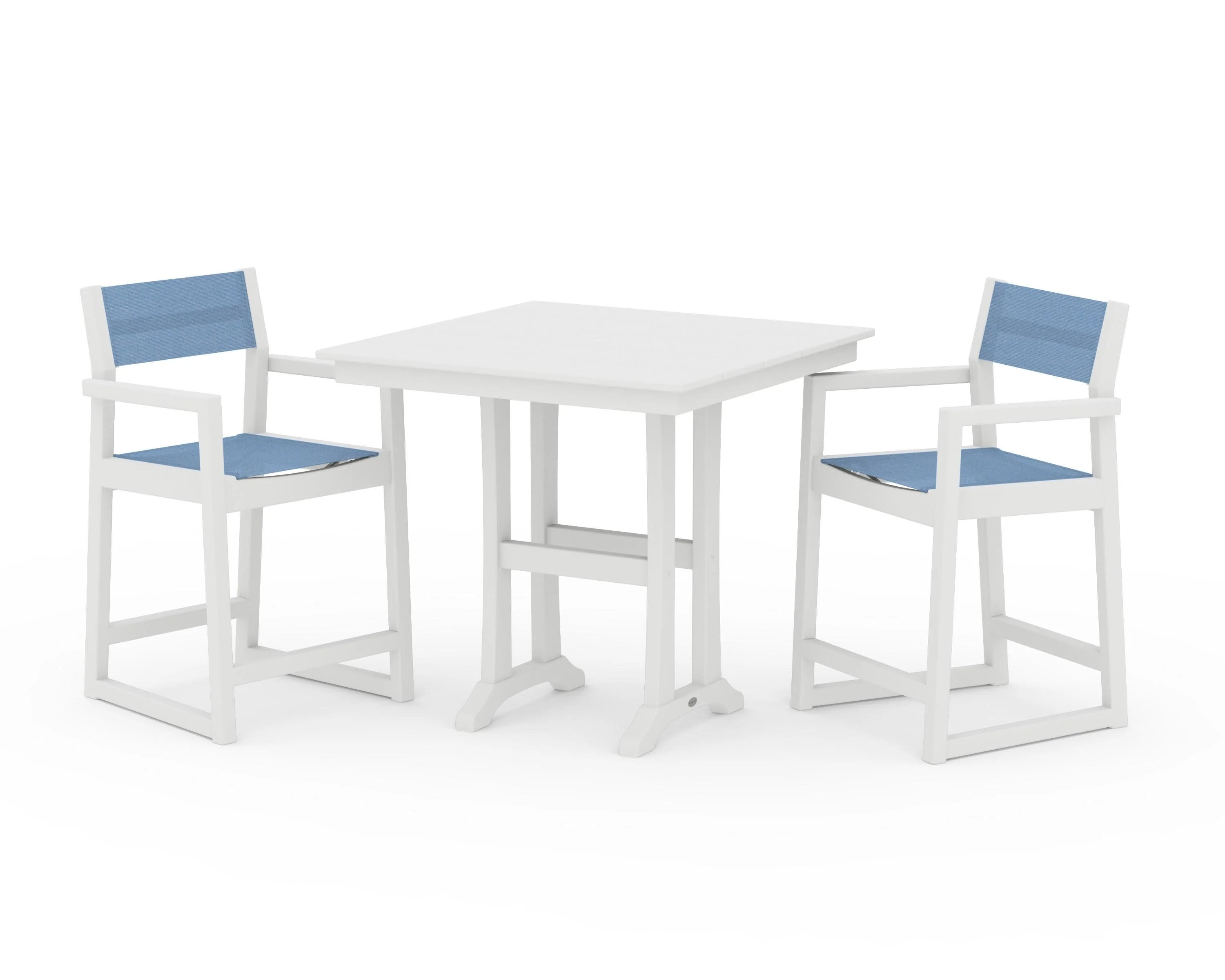 EDGE Sling Arm Chair 3-Piece Farmhouse Counter Set with Trestle Legs - Image 16