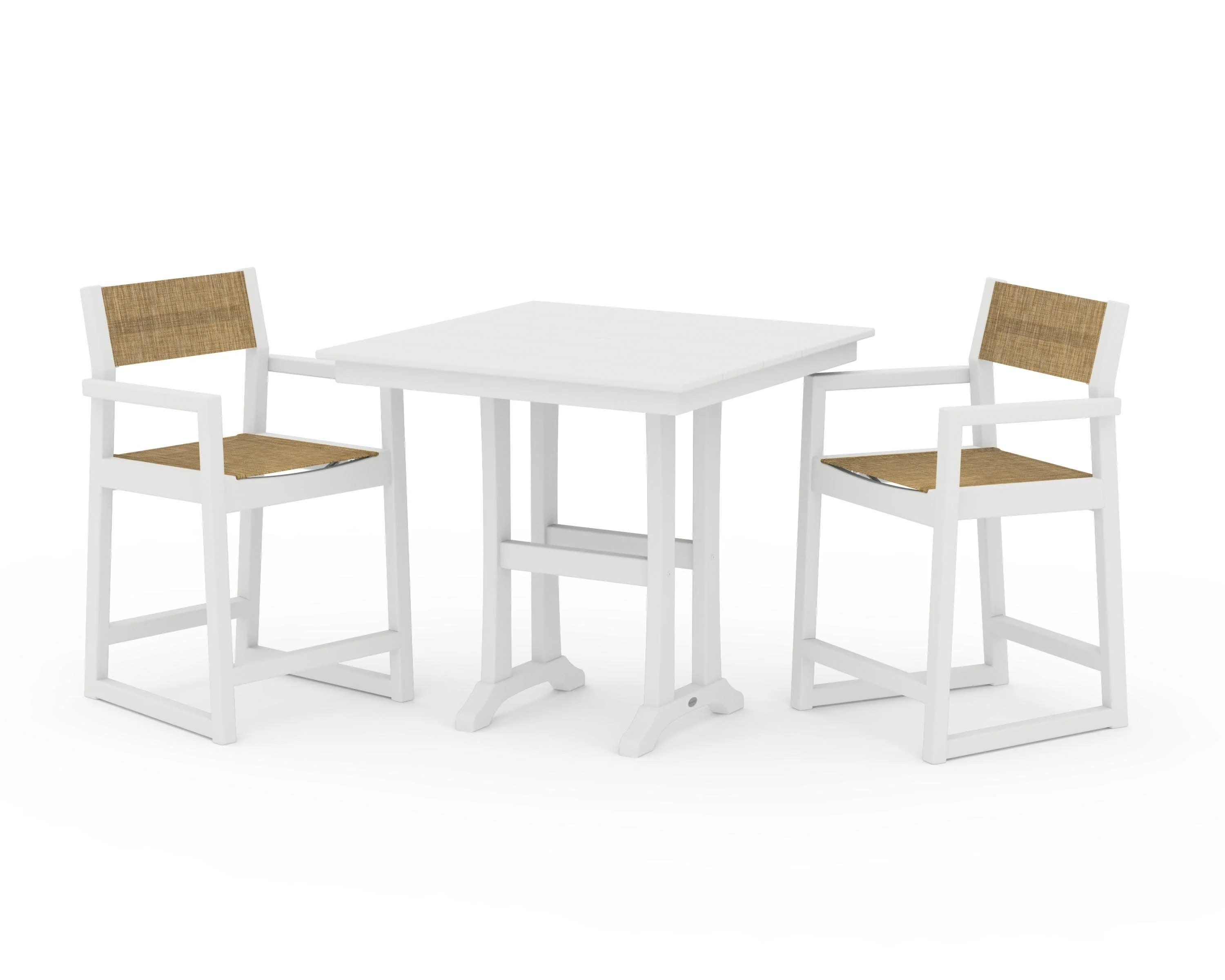 EDGE Sling Arm Chair 3-Piece Farmhouse Counter Set with Trestle Legs - Image 17