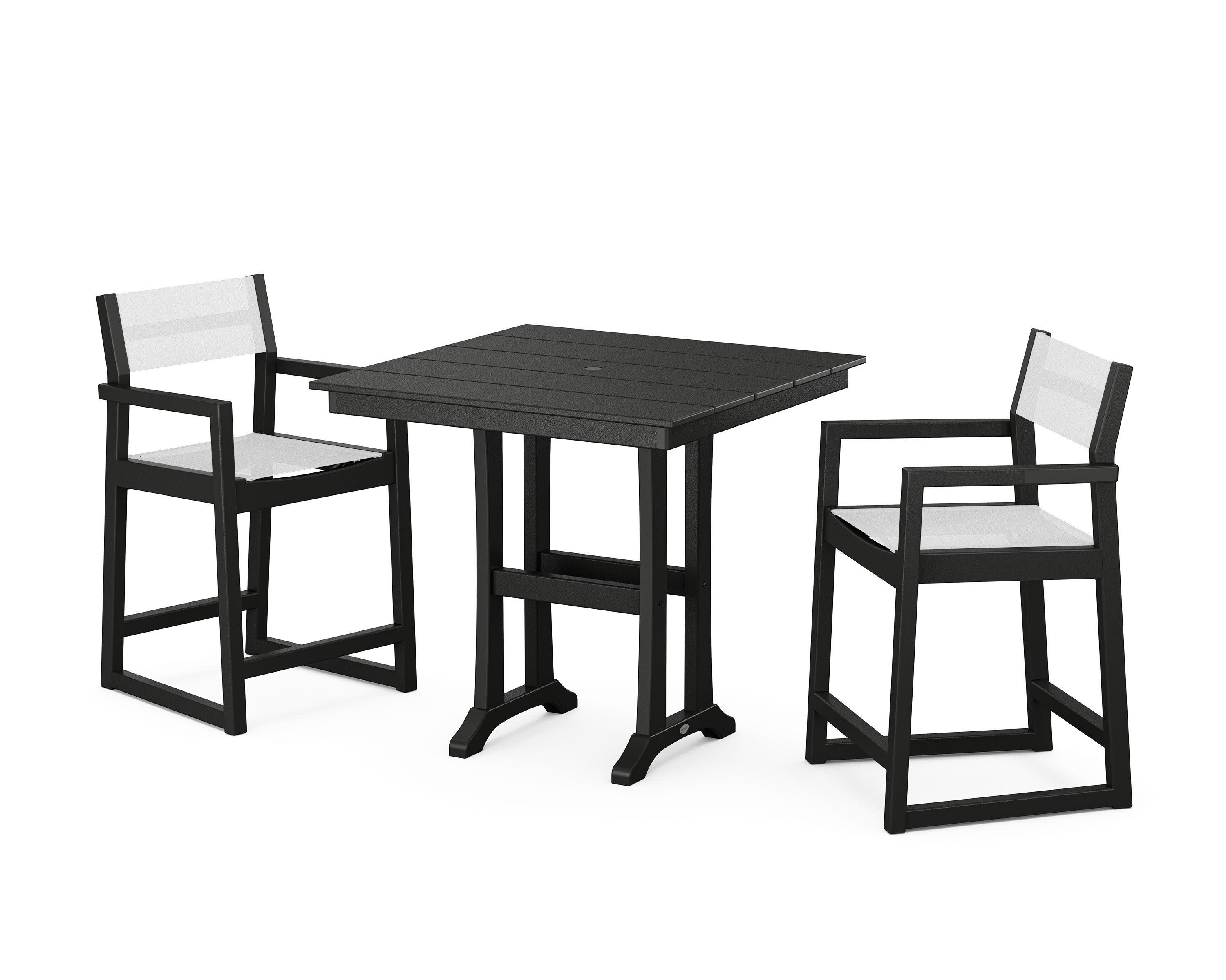 EDGE Sling Arm Chair 3-Piece Farmhouse Counter Set with Trestle Legs - Image 18