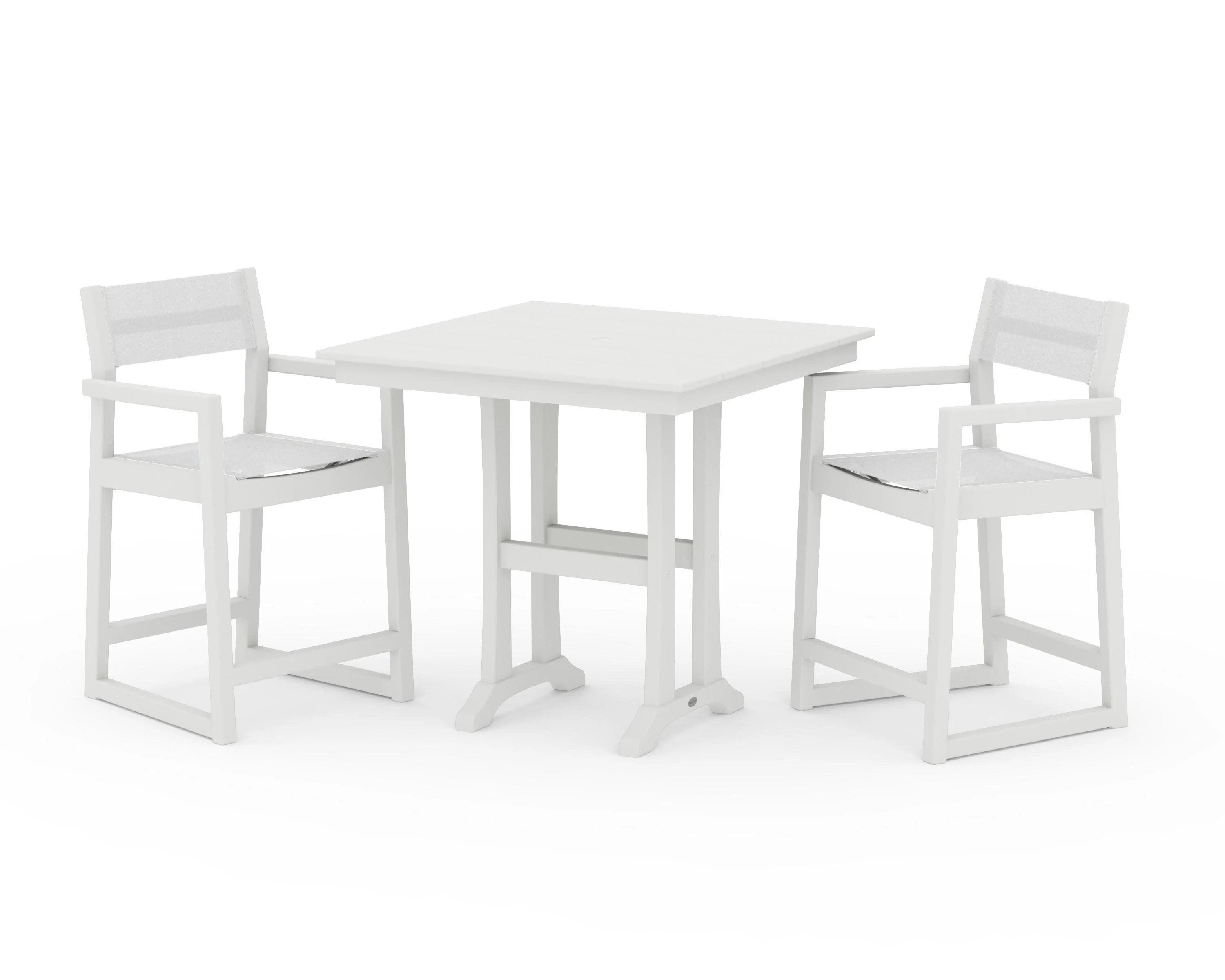 EDGE Sling Arm Chair 3-Piece Farmhouse Counter Set with Trestle Legs - Image 2