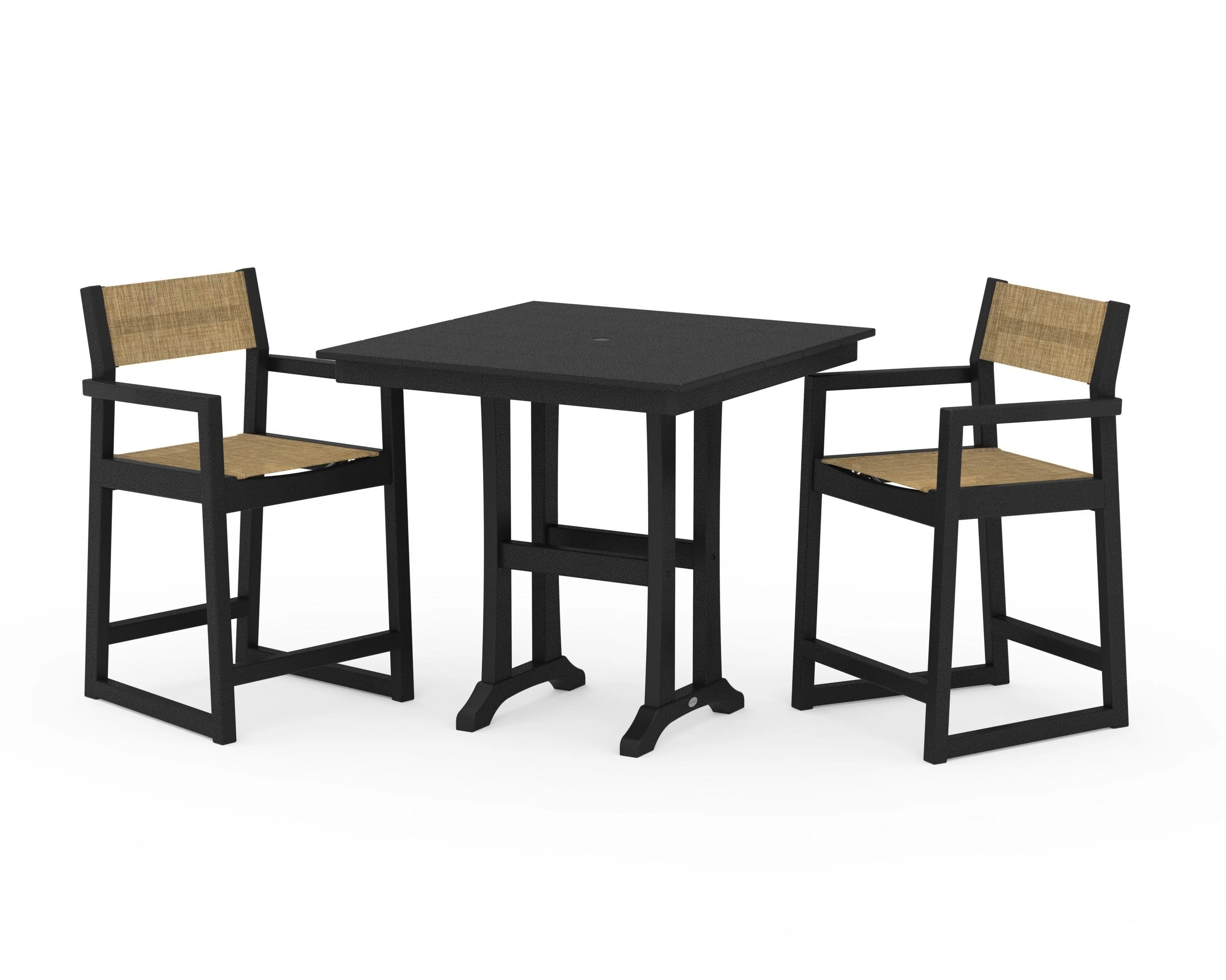 EDGE Sling Arm Chair 3-Piece Farmhouse Counter Set with Trestle Legs - Image 22