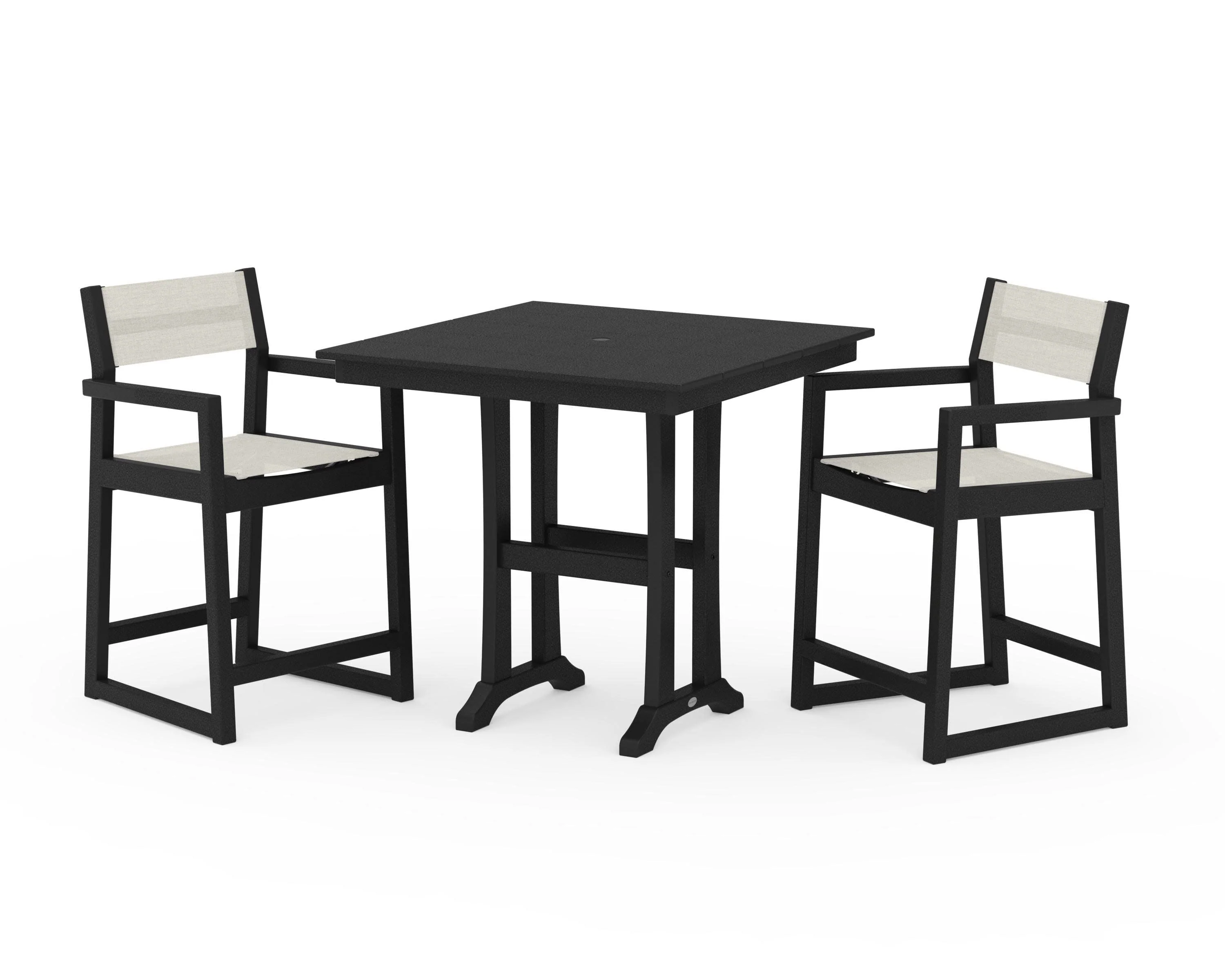 EDGE Sling Arm Chair 3-Piece Farmhouse Counter Set with Trestle Legs - Image 23