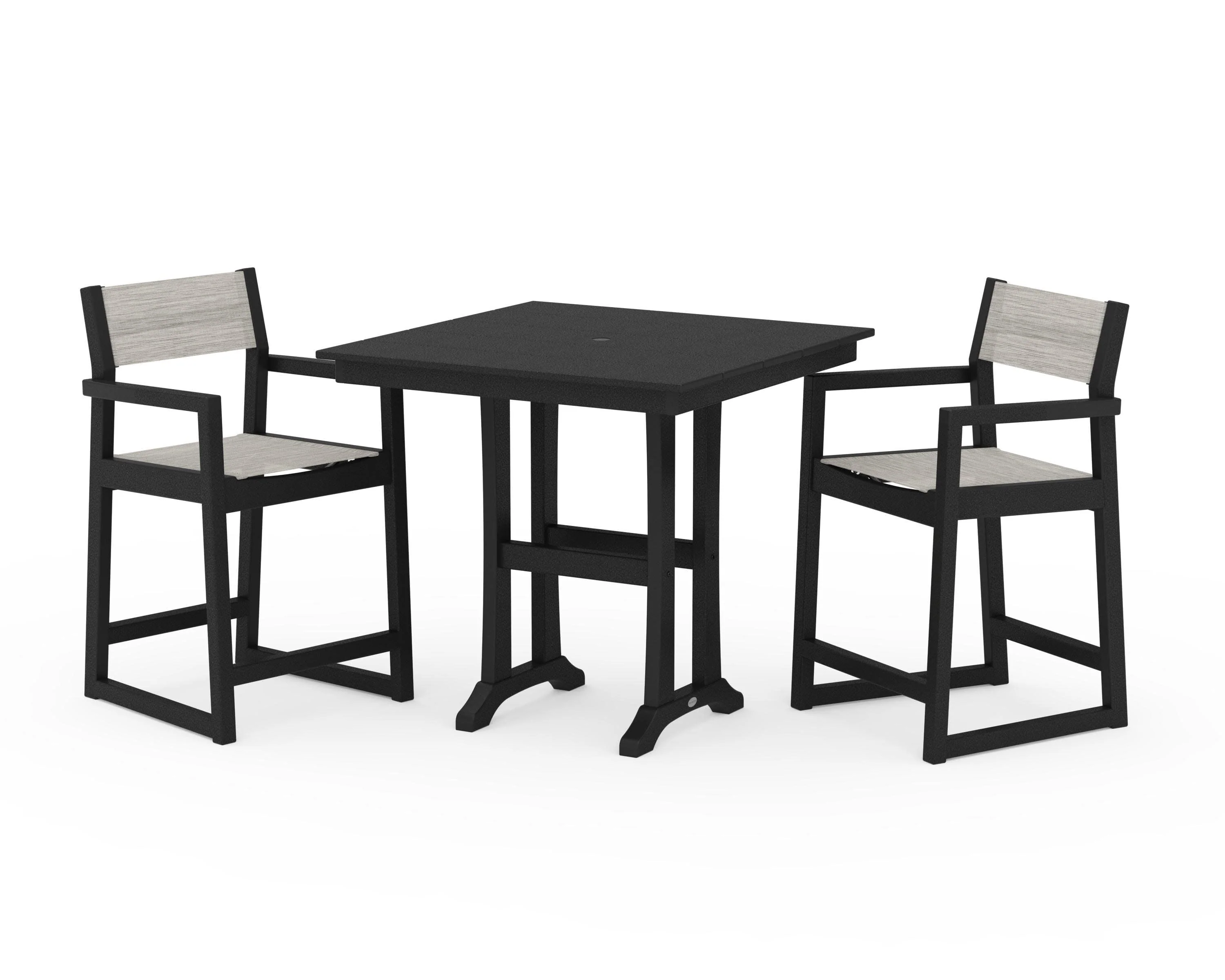 EDGE Sling Arm Chair 3-Piece Farmhouse Counter Set with Trestle Legs - Image 24