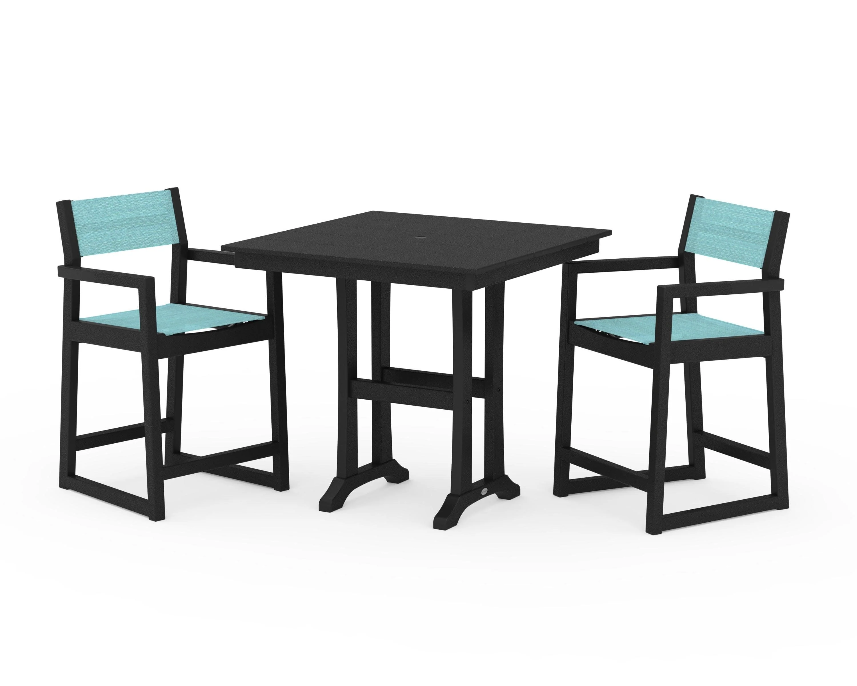 EDGE Sling Arm Chair 3-Piece Farmhouse Counter Set with Trestle Legs - Image 25