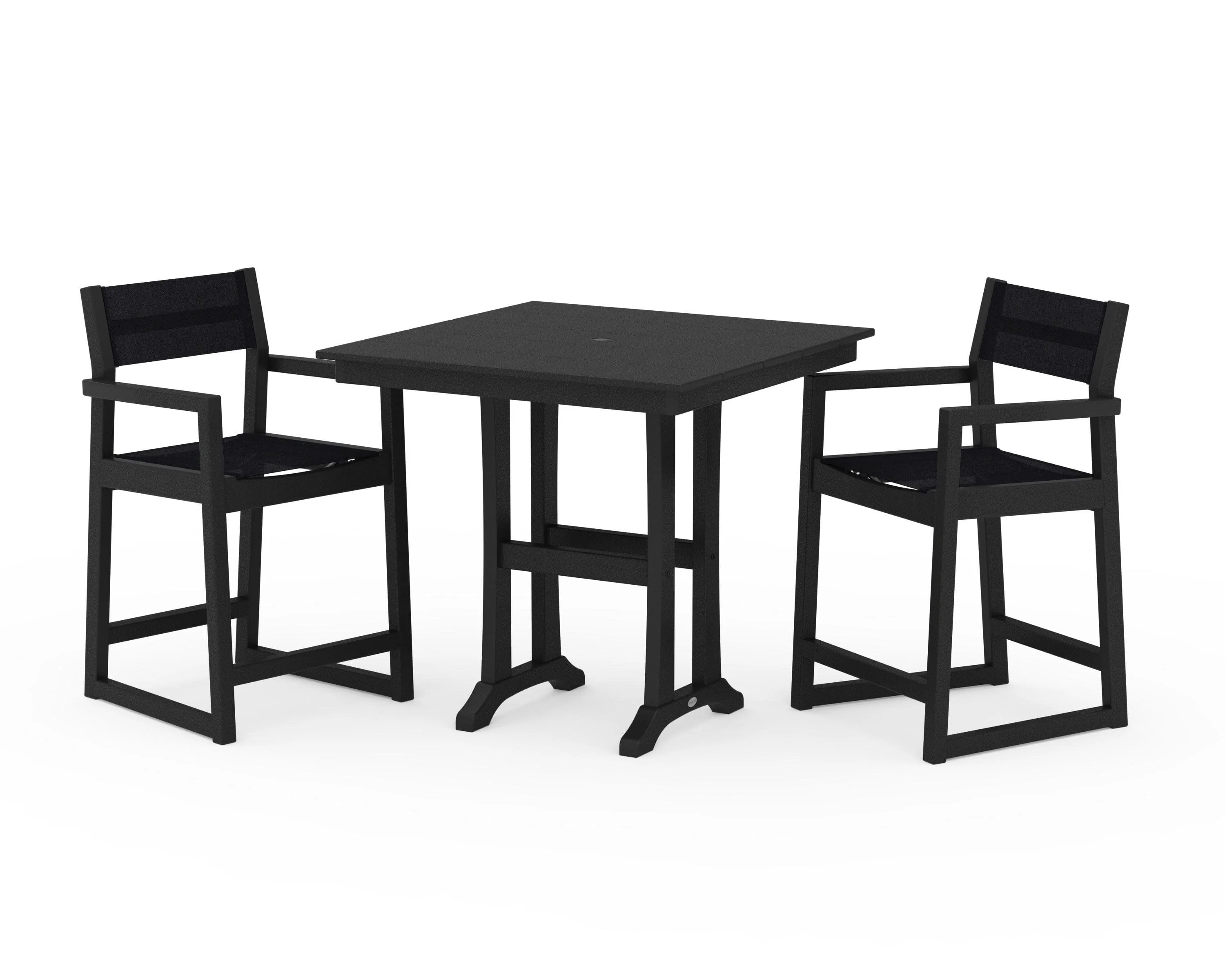EDGE Sling Arm Chair 3-Piece Farmhouse Counter Set with Trestle Legs - Image 26