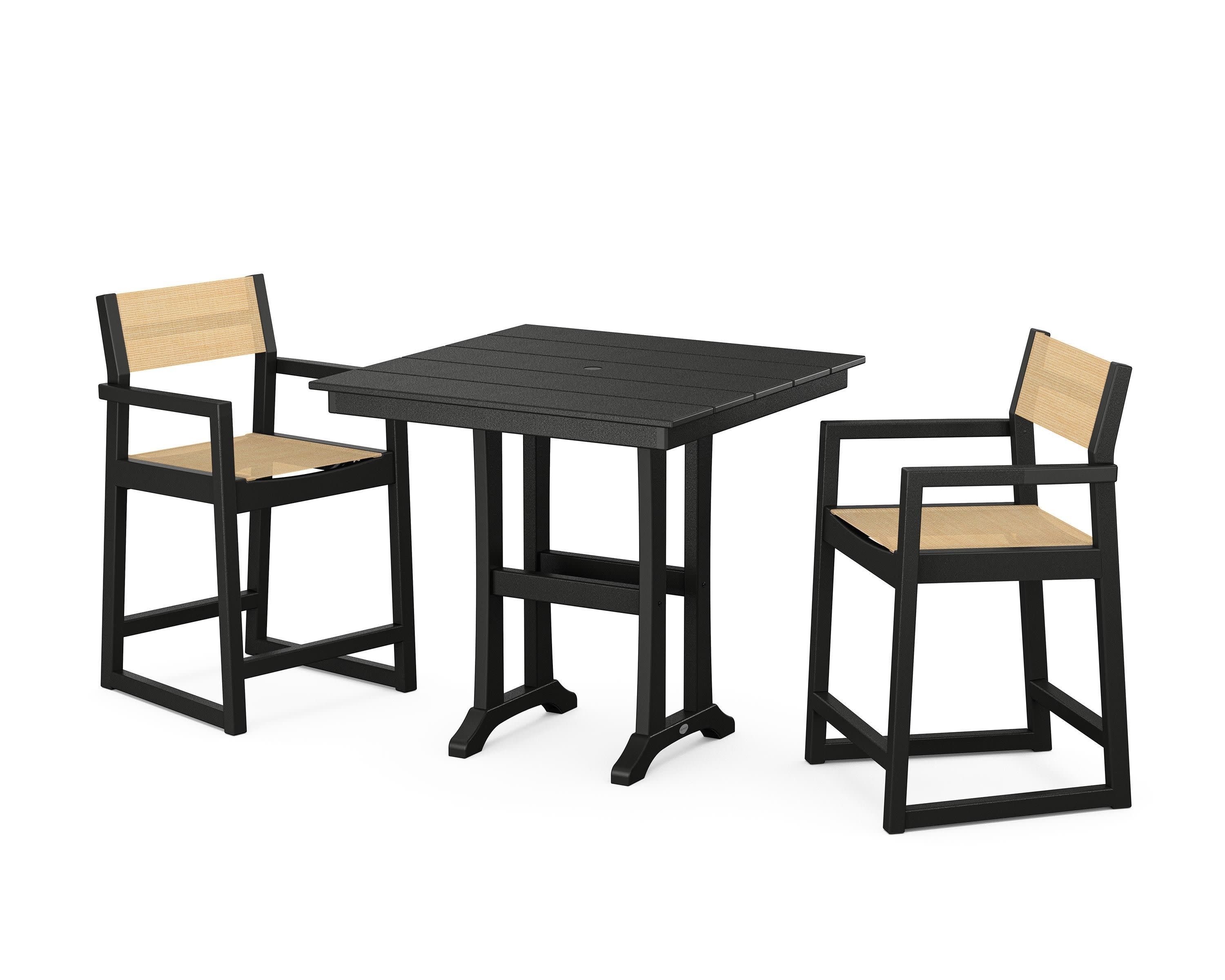 EDGE Sling Arm Chair 3-Piece Farmhouse Counter Set with Trestle Legs - Image 27