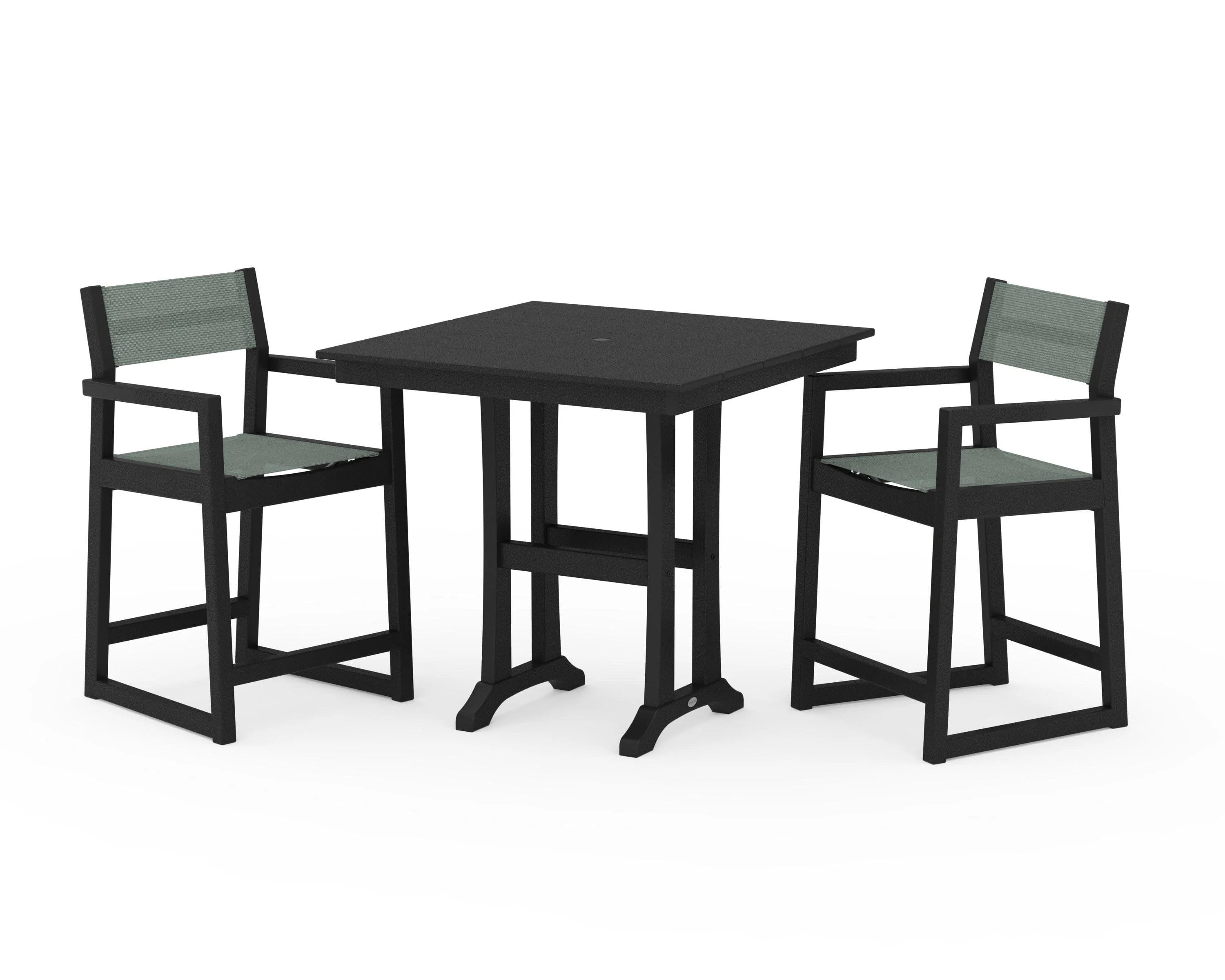 EDGE Sling Arm Chair 3-Piece Farmhouse Counter Set with Trestle Legs - Image 28