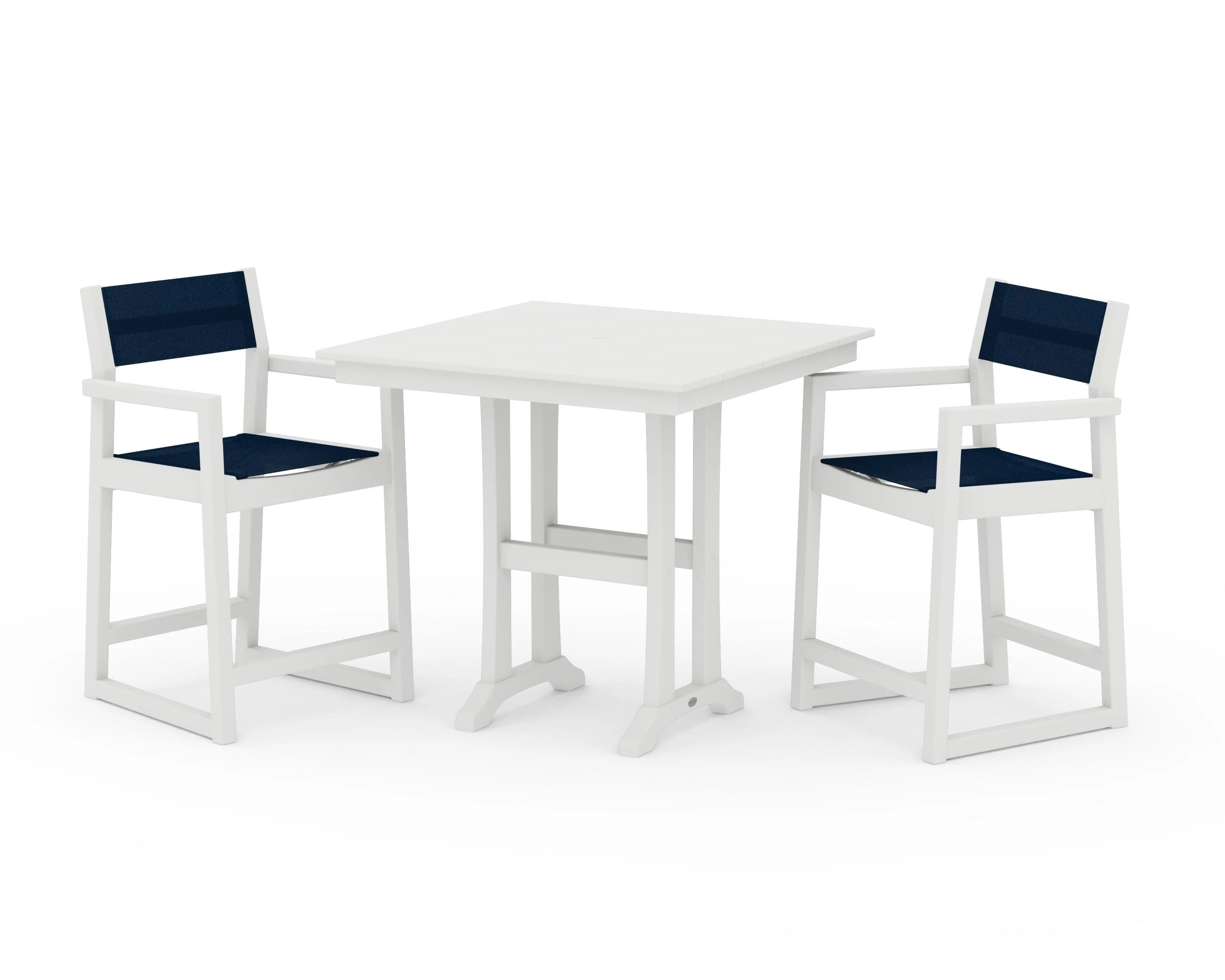 EDGE Sling Arm Chair 3-Piece Farmhouse Counter Set with Trestle Legs - Image 3