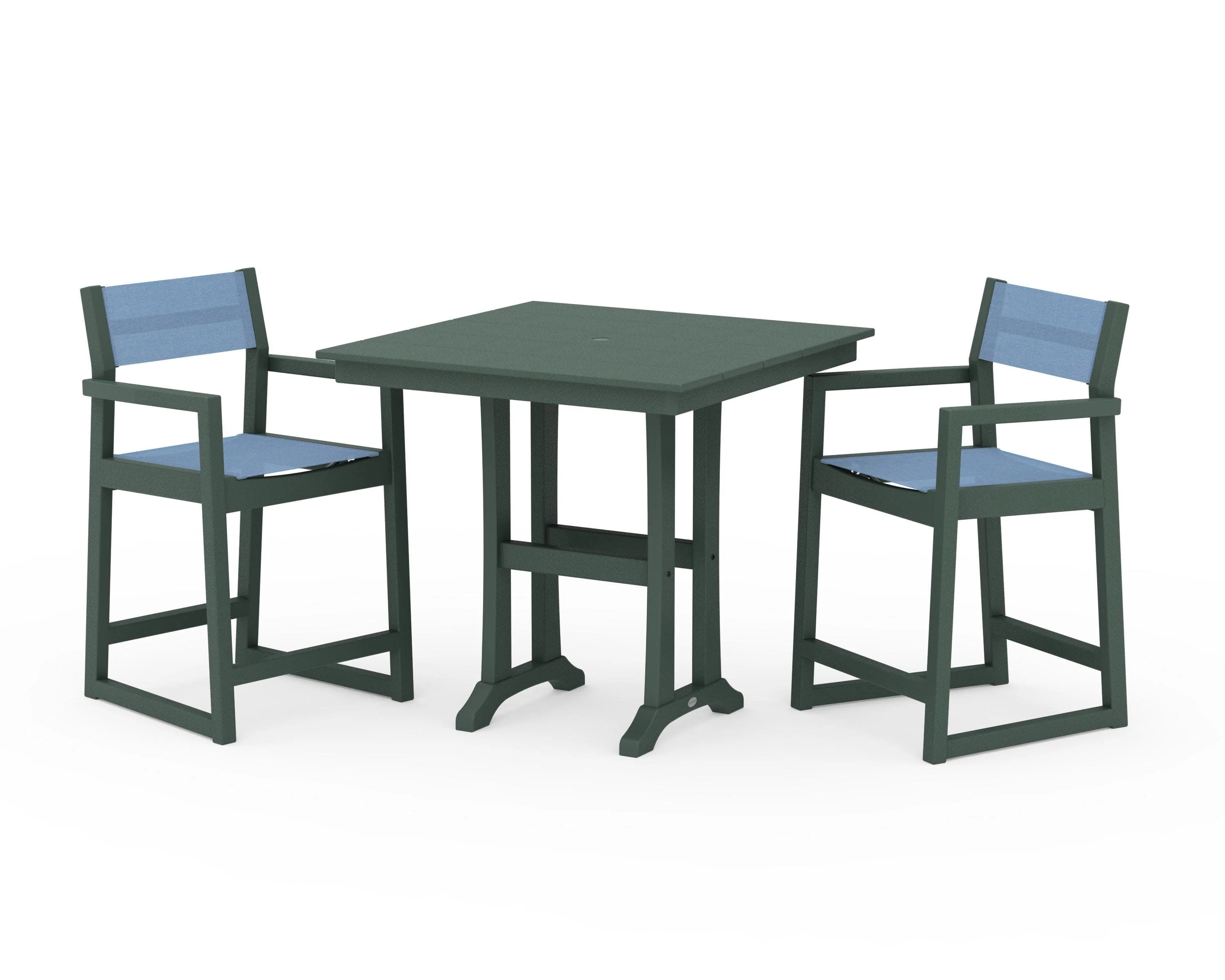 EDGE Sling Arm Chair 3-Piece Farmhouse Counter Set with Trestle Legs - Image 32