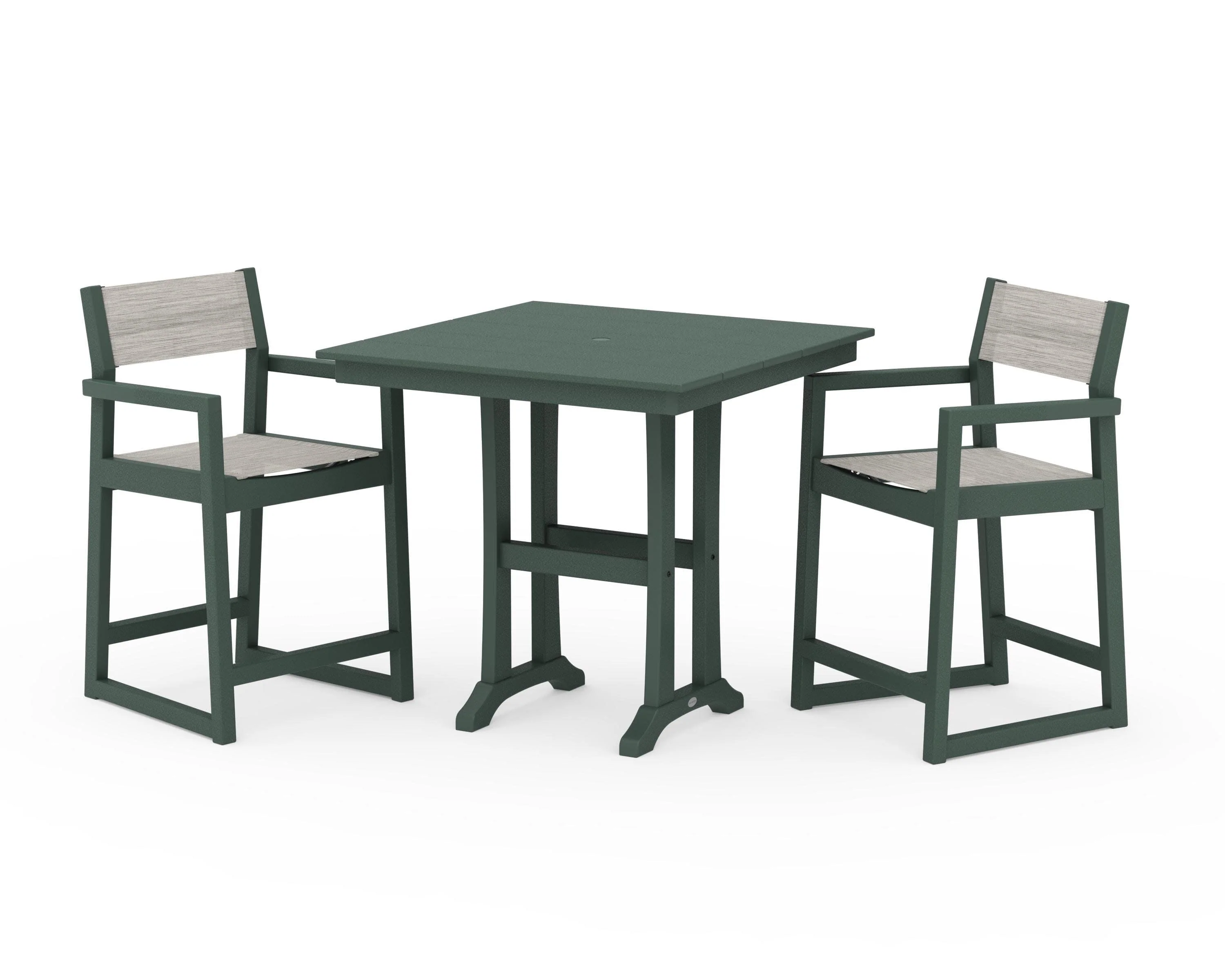 EDGE Sling Arm Chair 3-Piece Farmhouse Counter Set with Trestle Legs - Image 35
