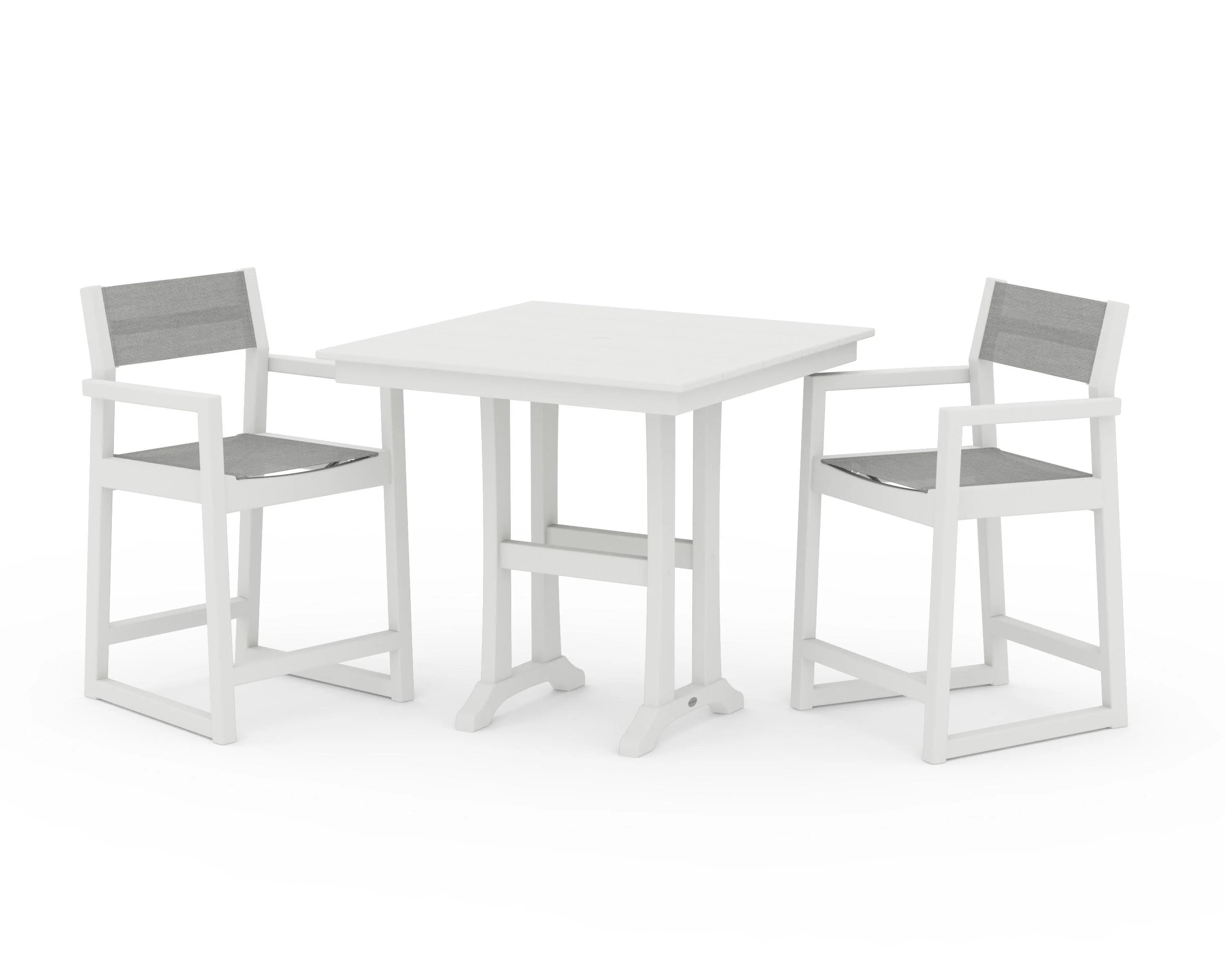 EDGE Sling Arm Chair 3-Piece Farmhouse Counter Set with Trestle Legs - Image 4