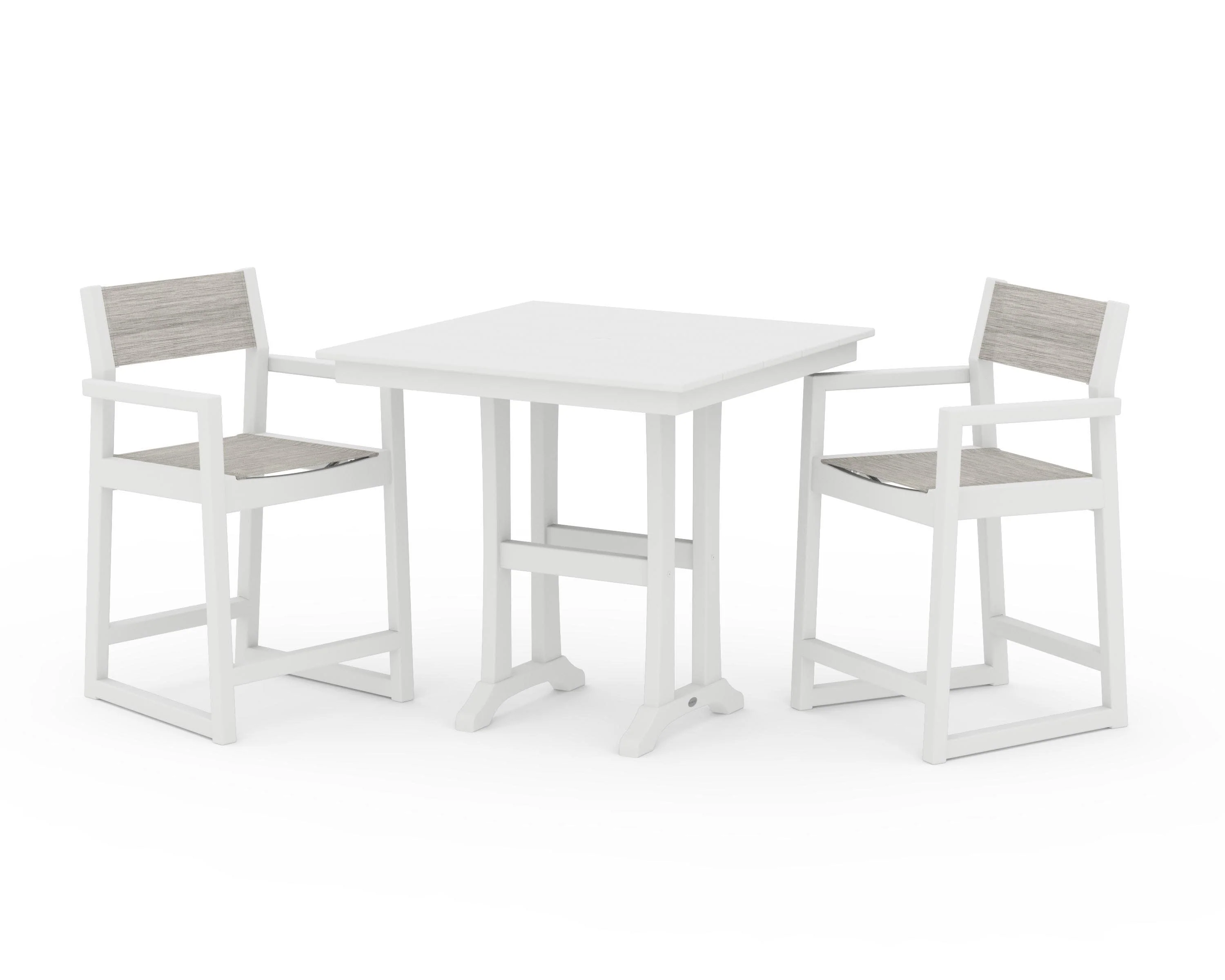 EDGE Sling Arm Chair 3-Piece Farmhouse Counter Set with Trestle Legs - Image 40