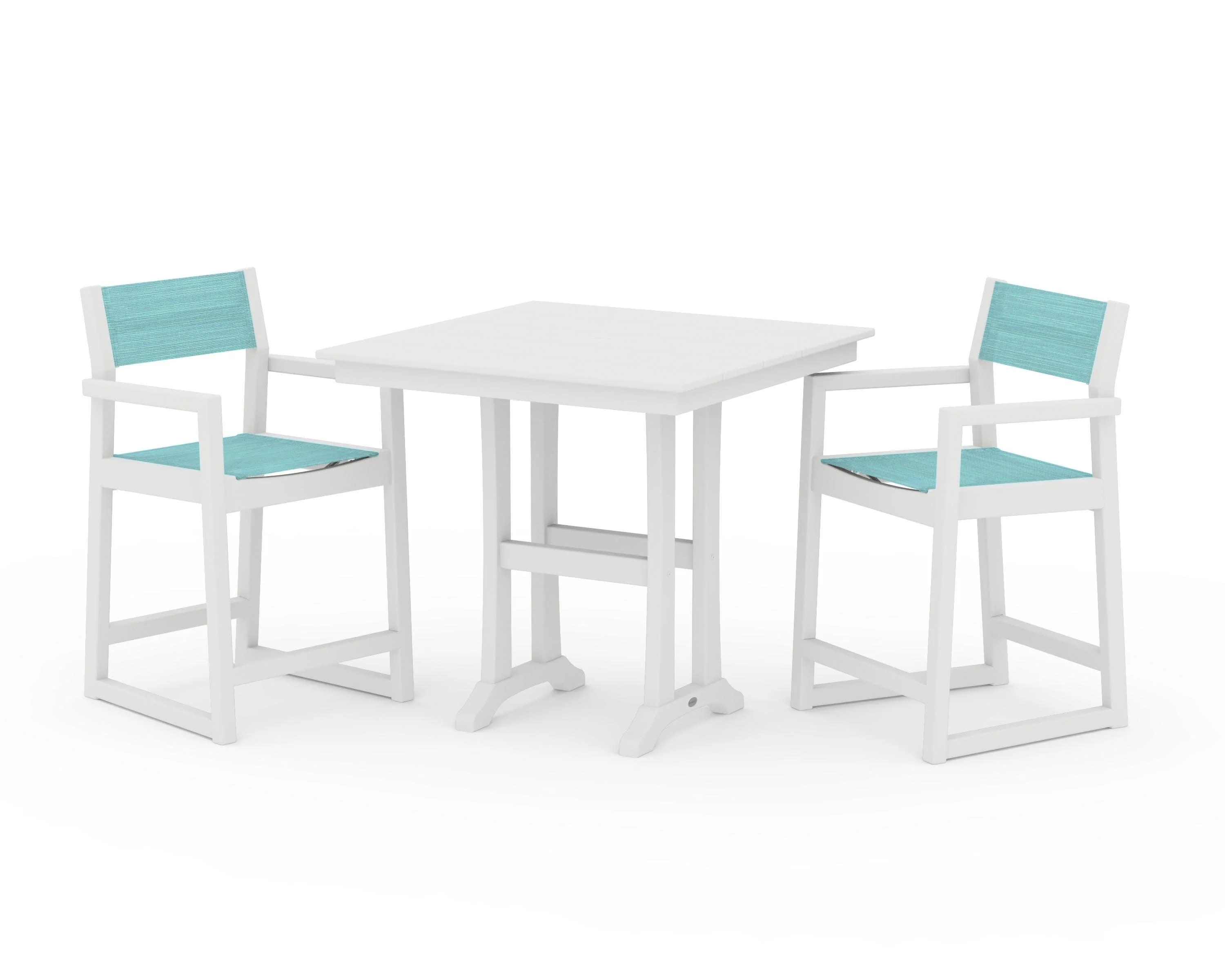 EDGE Sling Arm Chair 3-Piece Farmhouse Counter Set with Trestle Legs - Image 41