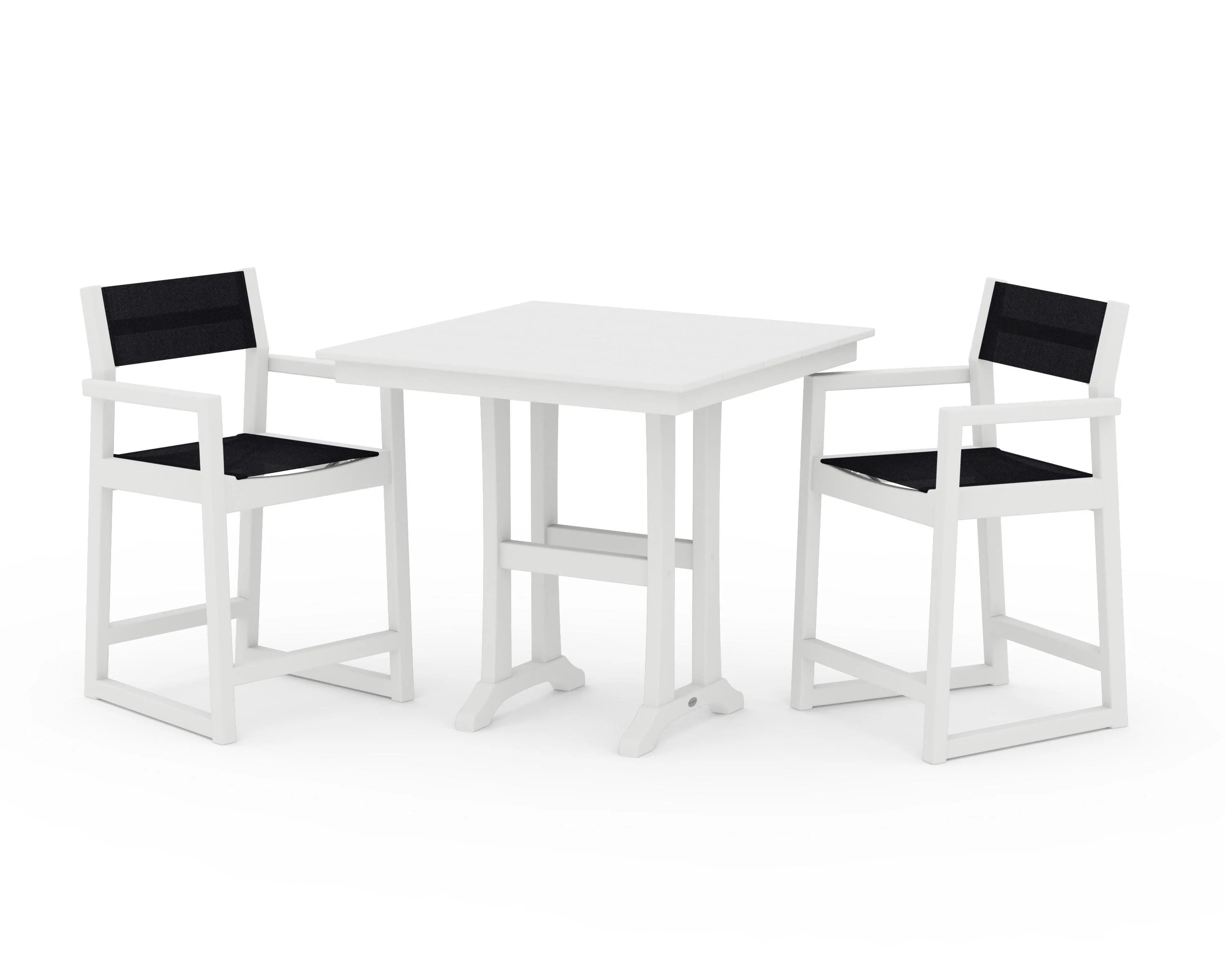 EDGE Sling Arm Chair 3-Piece Farmhouse Counter Set with Trestle Legs - Image 42