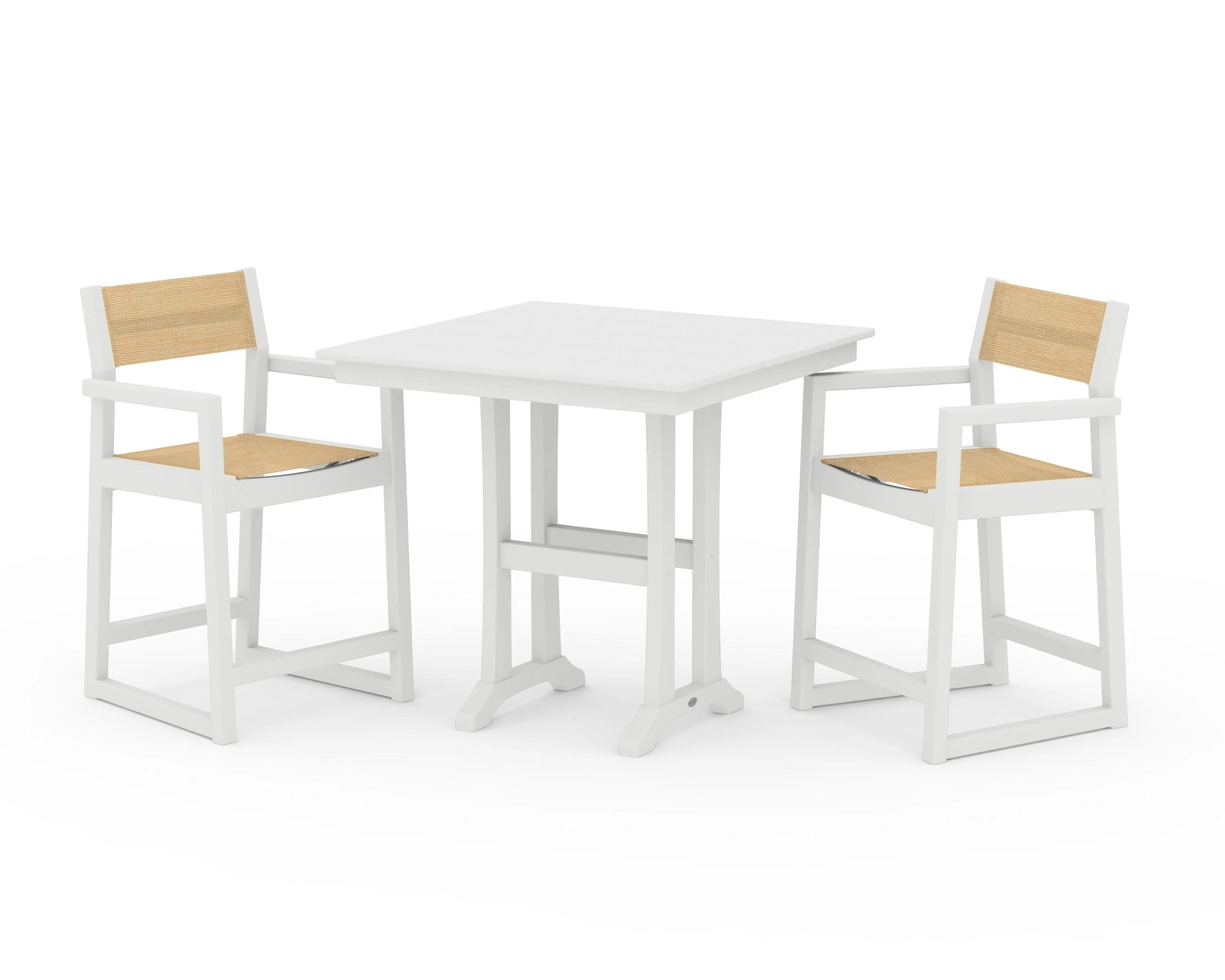 EDGE Sling Arm Chair 3-Piece Farmhouse Counter Set with Trestle Legs - Image 43