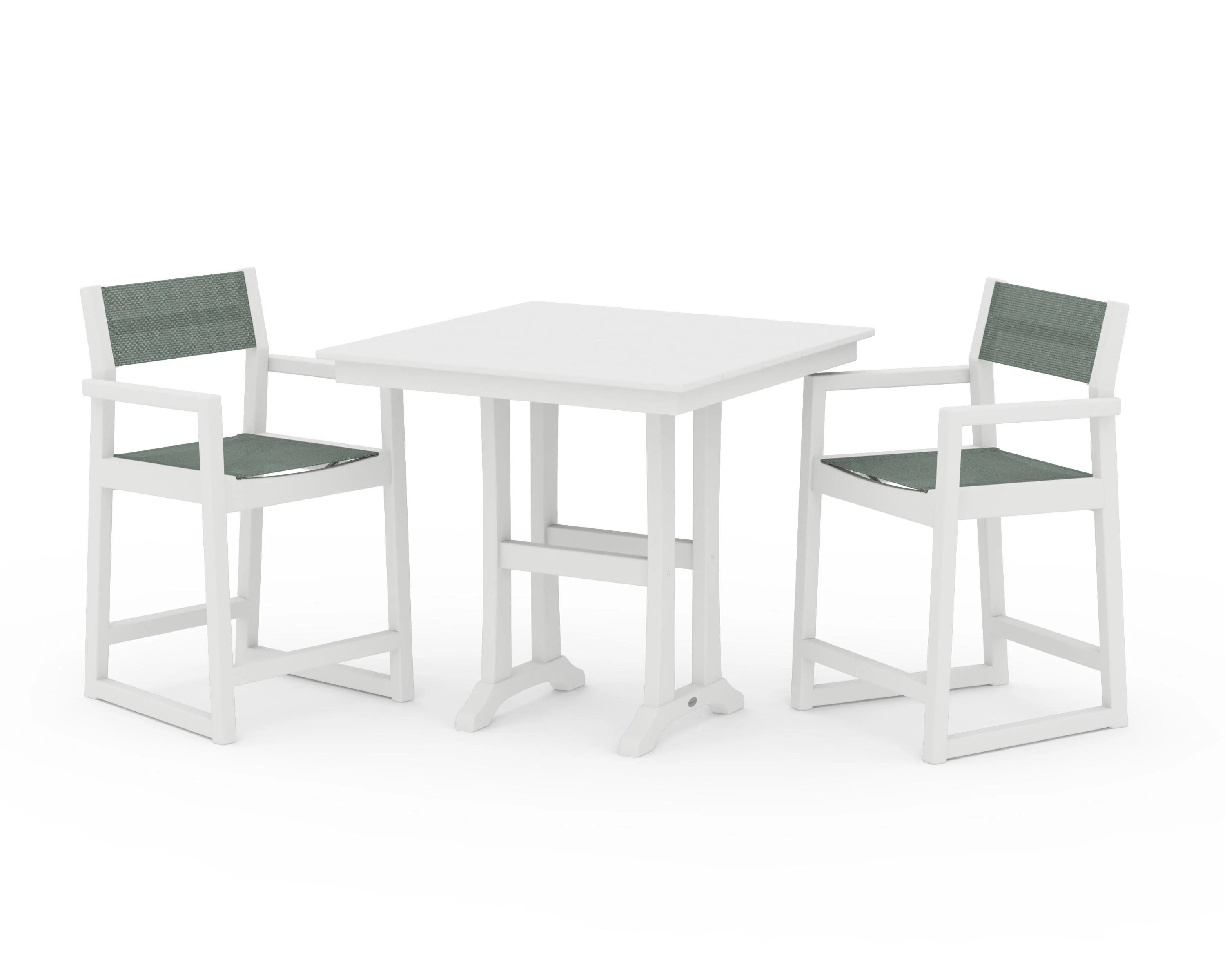 EDGE Sling Arm Chair 3-Piece Farmhouse Counter Set with Trestle Legs - Image 44