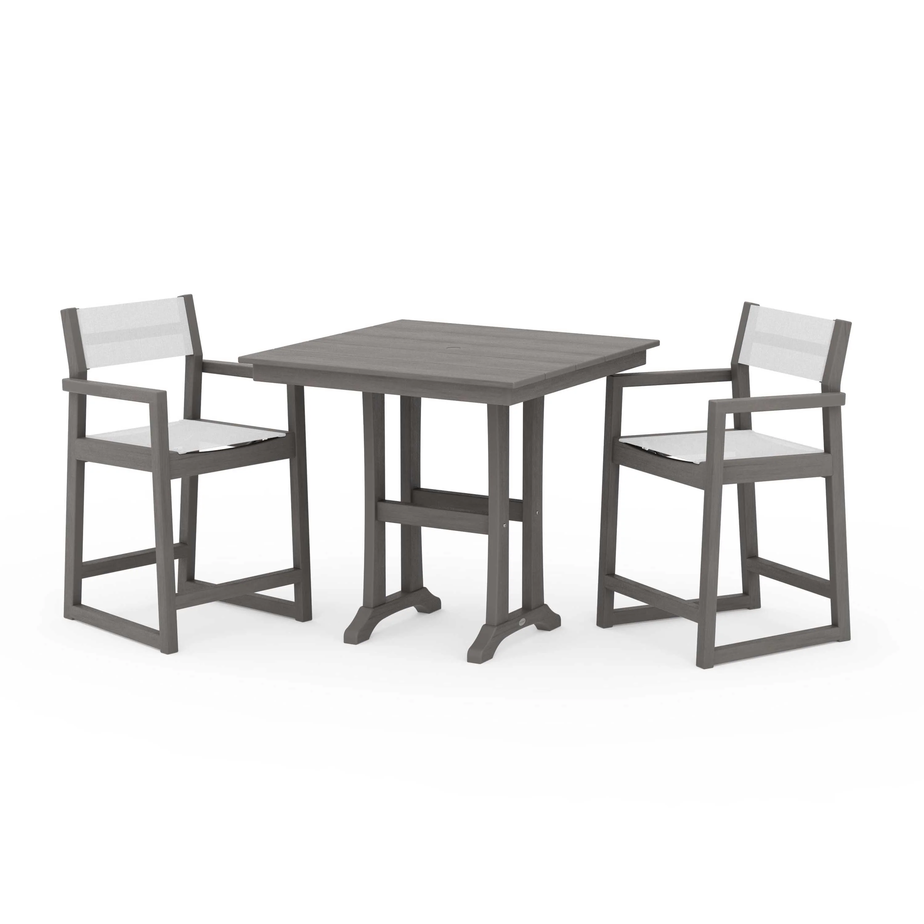 EDGE Sling Arm Chair 3-Piece Farmhouse Counter Set with Trestle Legs - Image 47