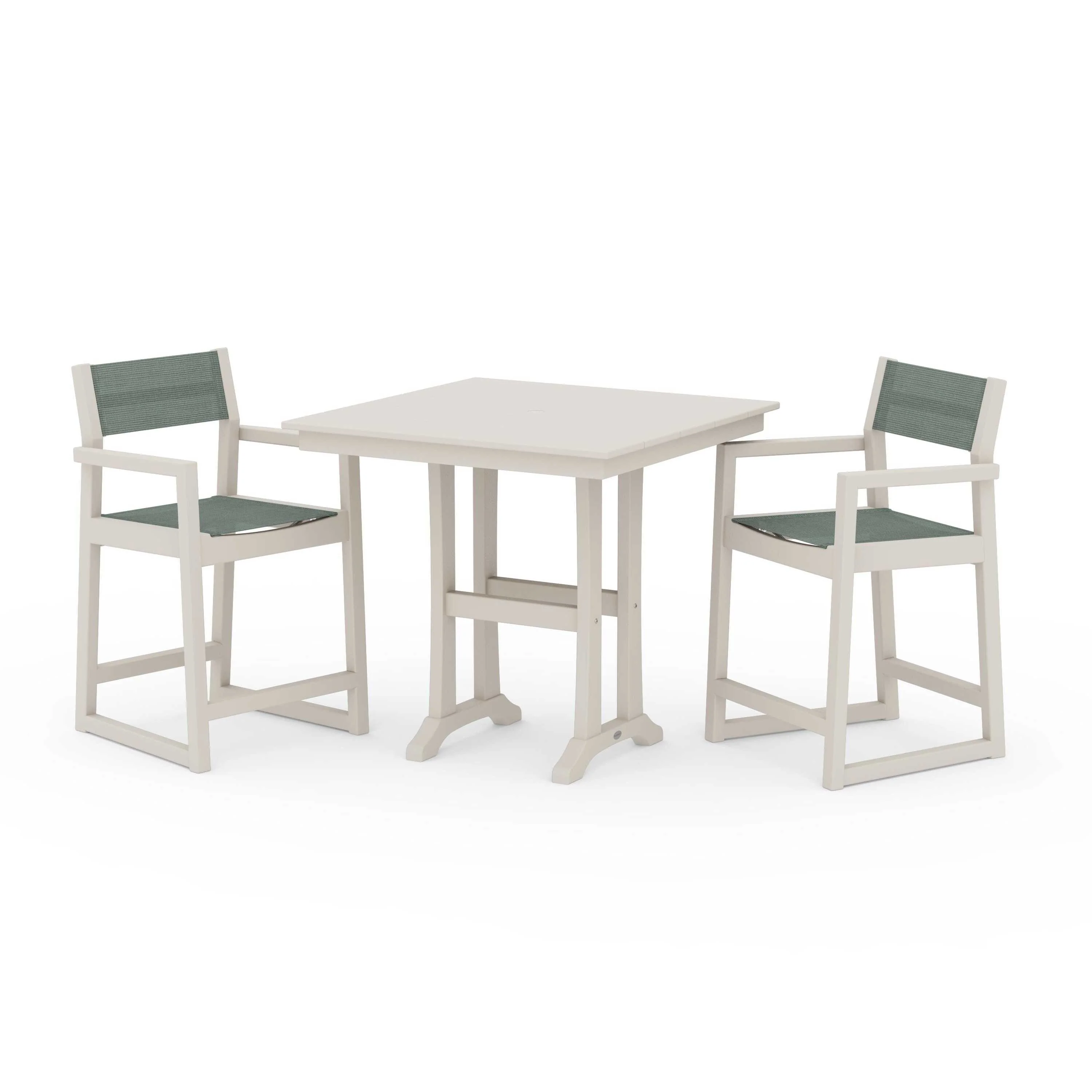 EDGE Sling Arm Chair 3-Piece Farmhouse Counter Set with Trestle Legs - Image 48