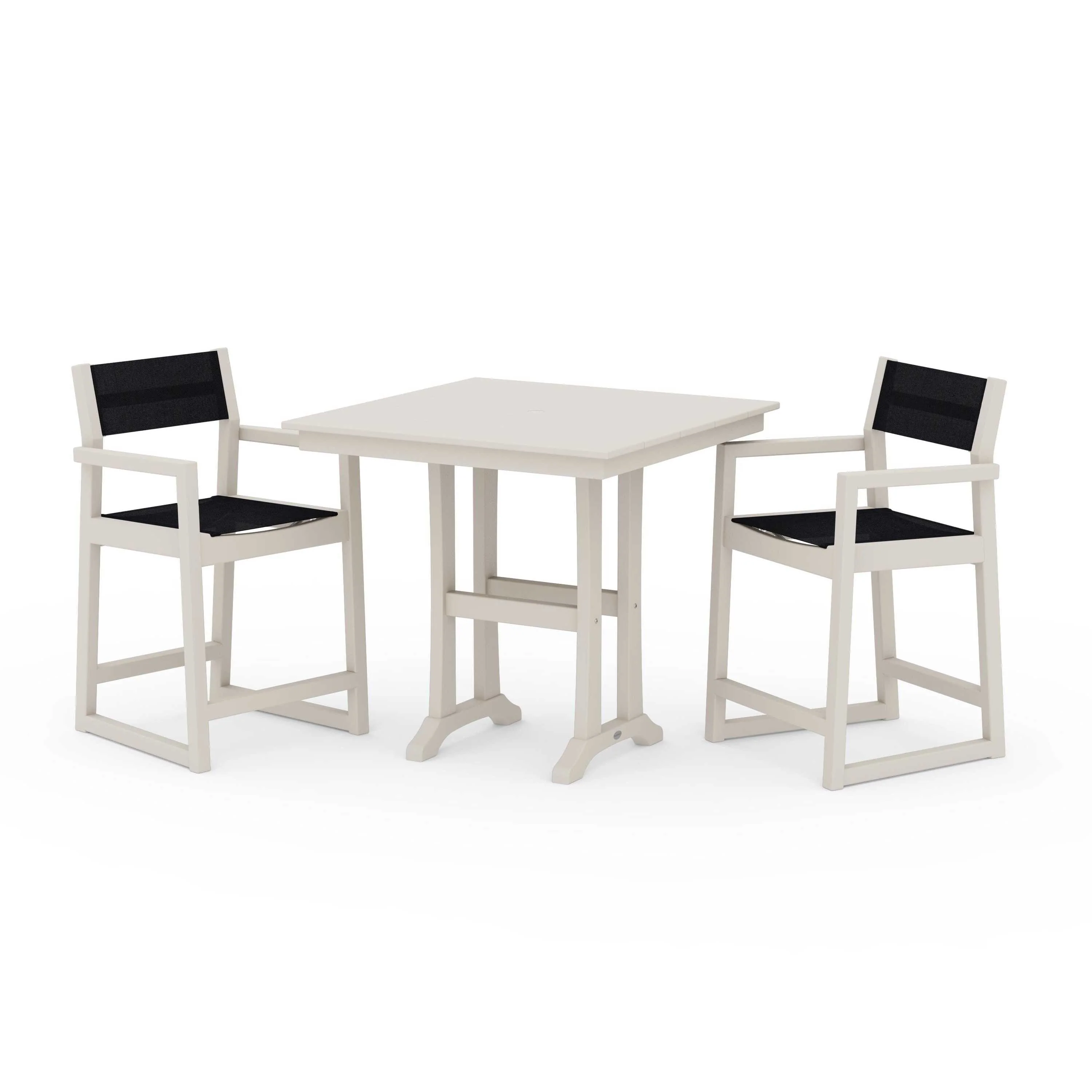 EDGE Sling Arm Chair 3-Piece Farmhouse Counter Set with Trestle Legs - Image 49