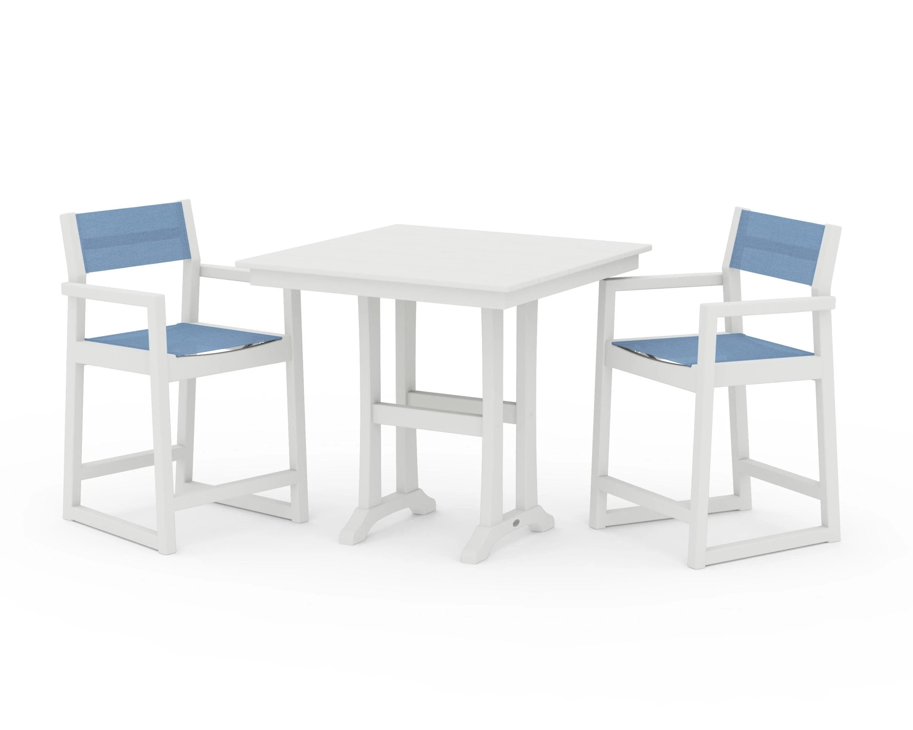 EDGE Sling Arm Chair 3-Piece Farmhouse Counter Set with Trestle Legs - Image 5