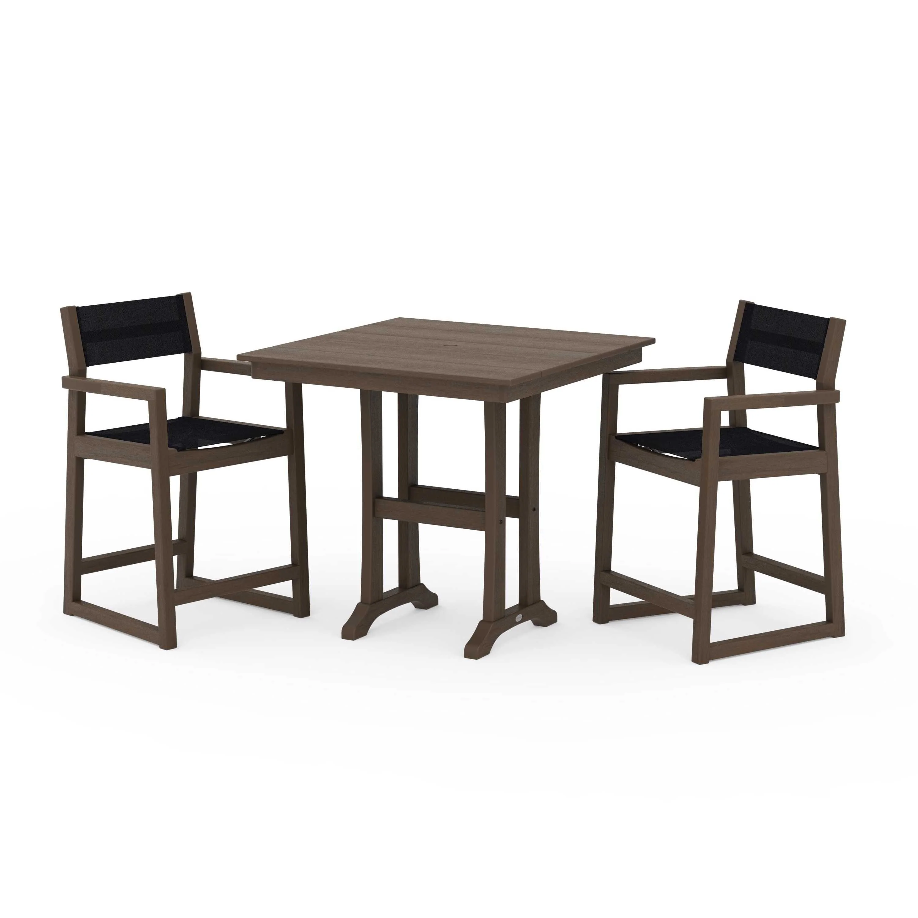EDGE Sling Arm Chair 3-Piece Farmhouse Counter Set with Trestle Legs - Image 50