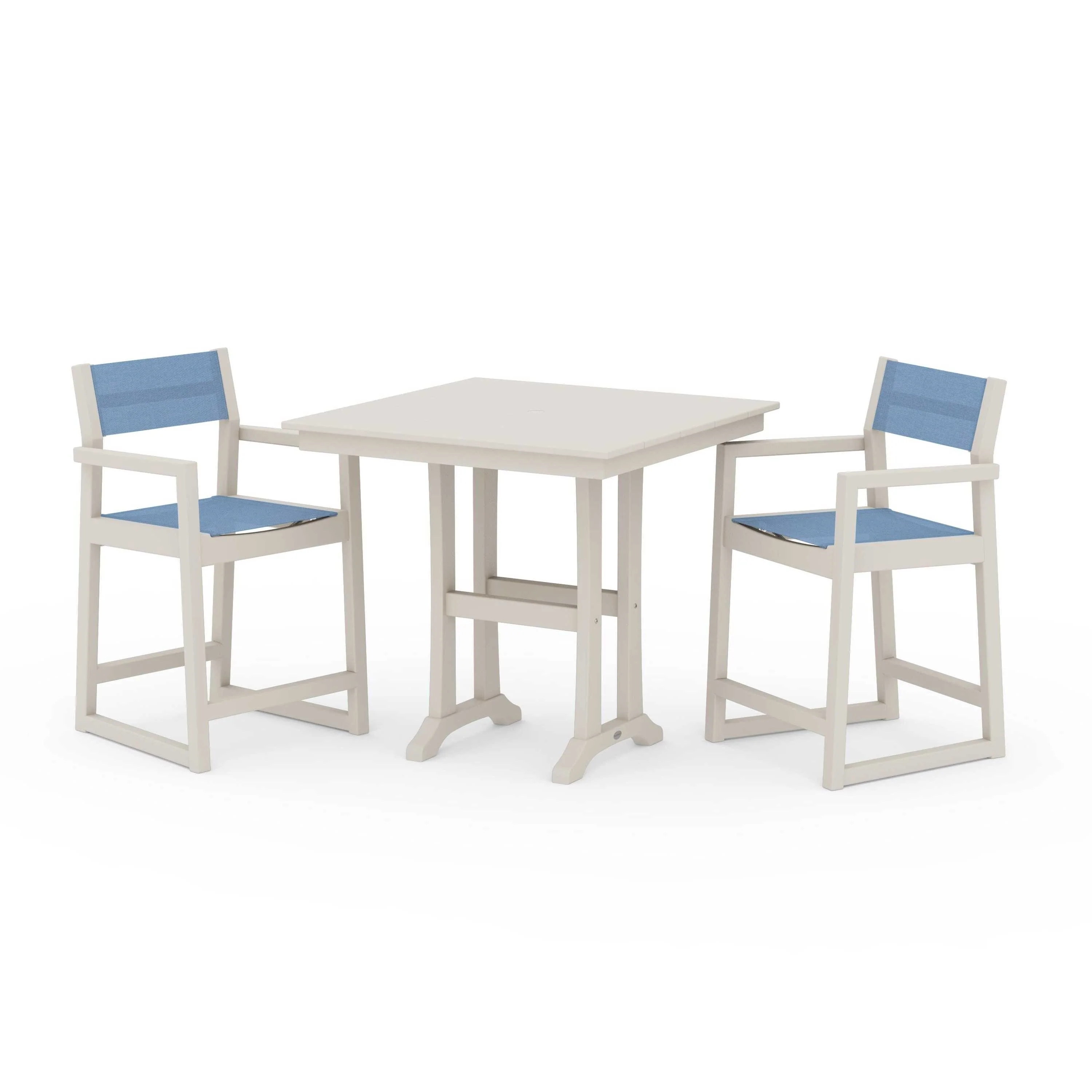 EDGE Sling Arm Chair 3-Piece Farmhouse Counter Set with Trestle Legs - Image 51