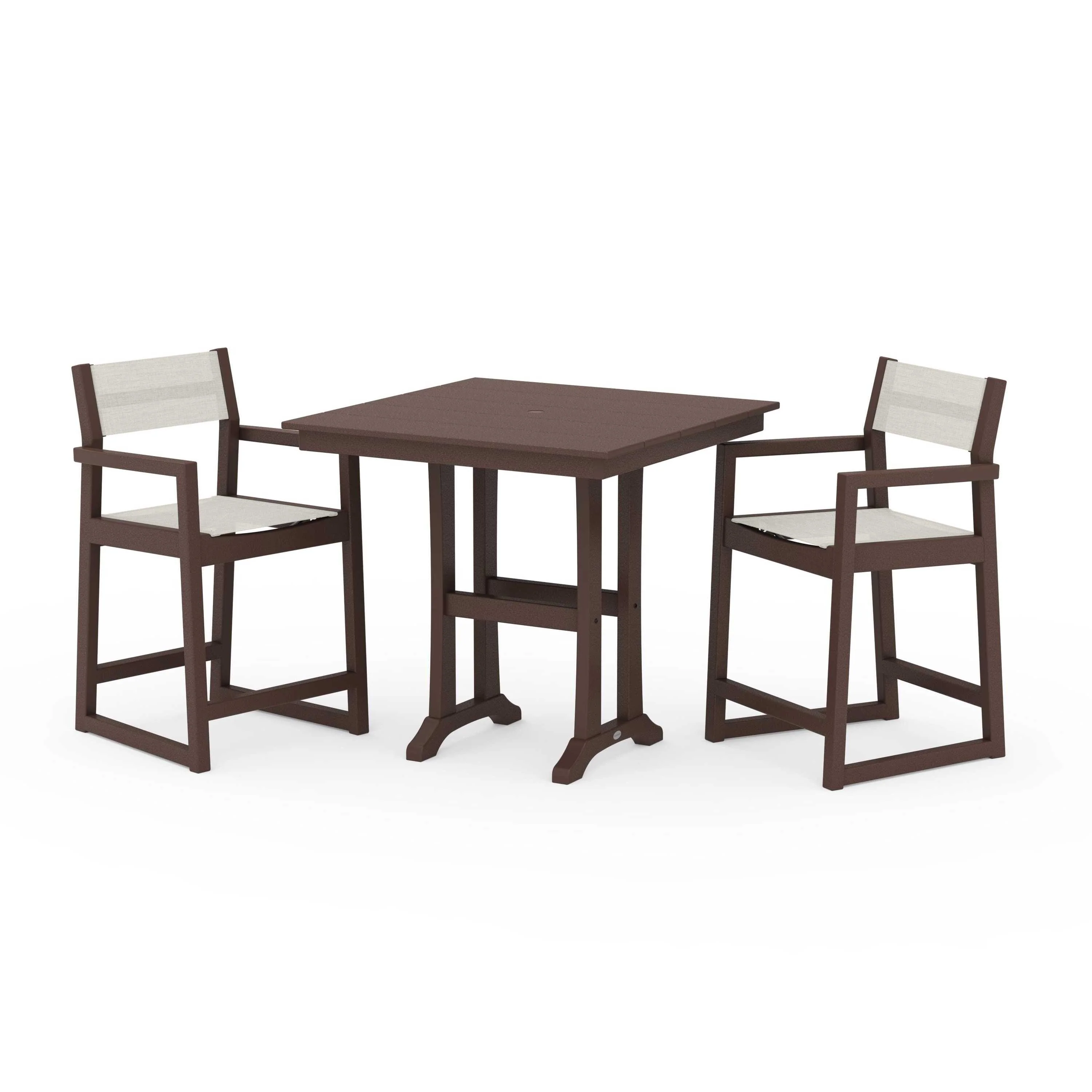 EDGE Sling Arm Chair 3-Piece Farmhouse Counter Set with Trestle Legs - Image 53