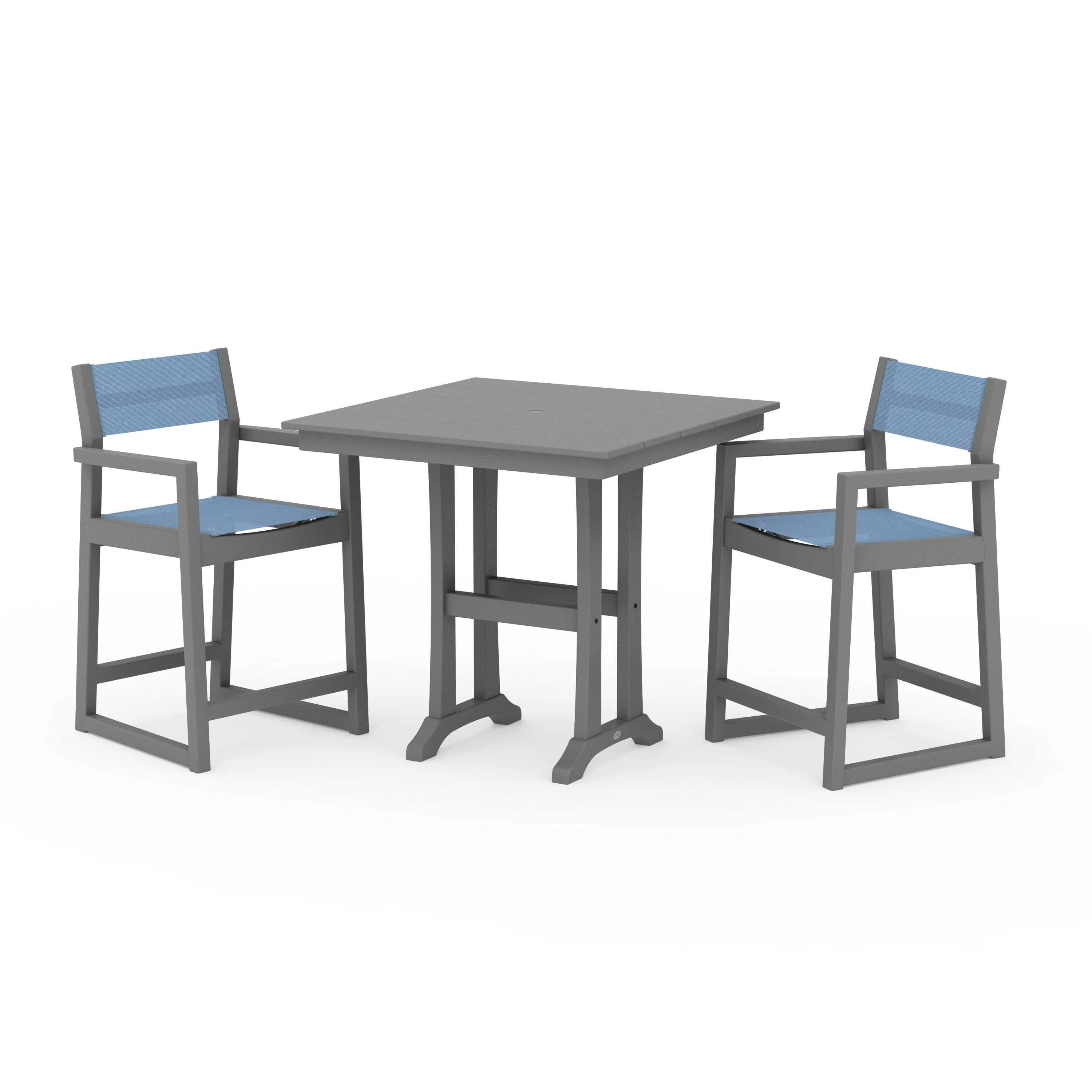 EDGE Sling Arm Chair 3-Piece Farmhouse Counter Set with Trestle Legs - Image 54