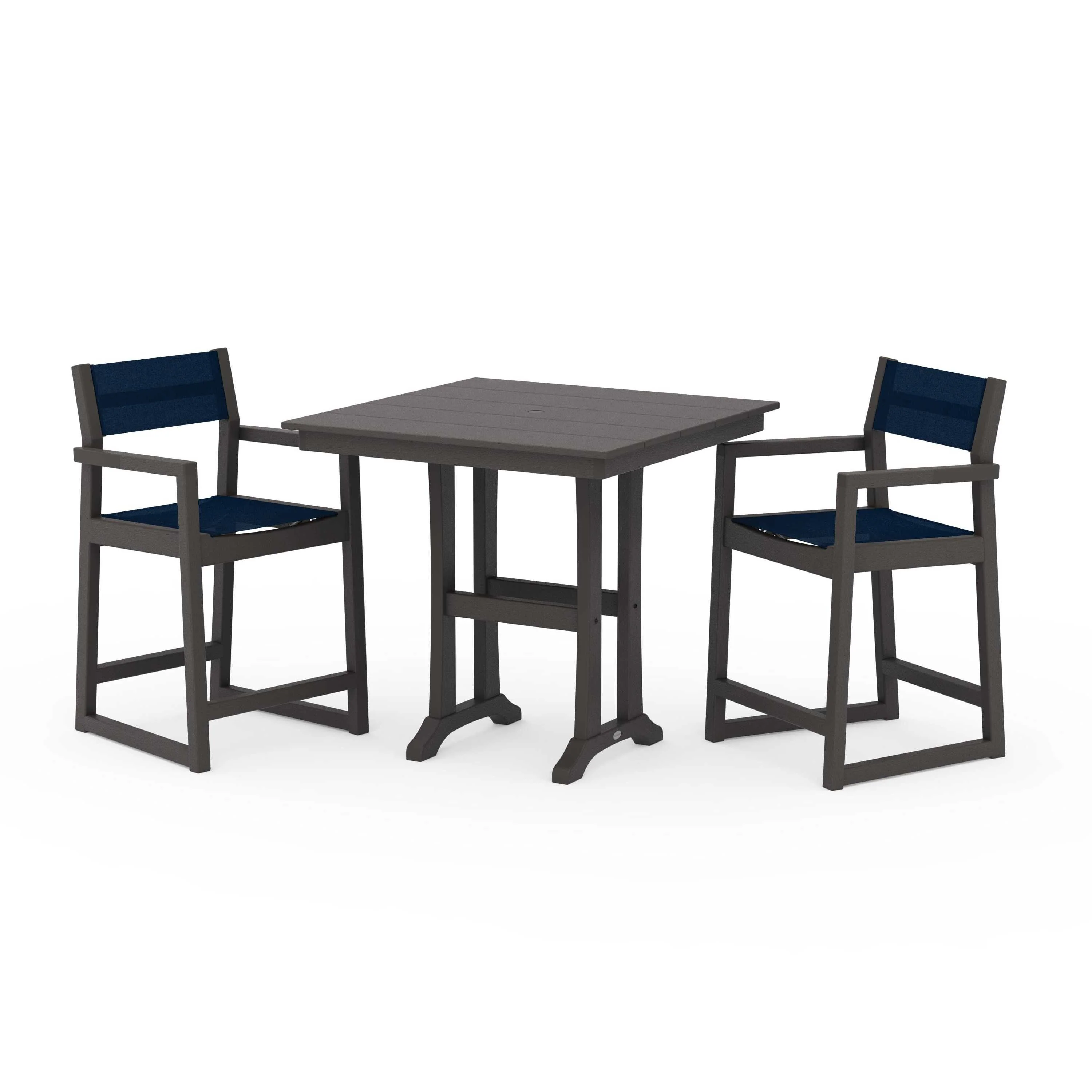 EDGE Sling Arm Chair 3-Piece Farmhouse Counter Set with Trestle Legs - Image 55