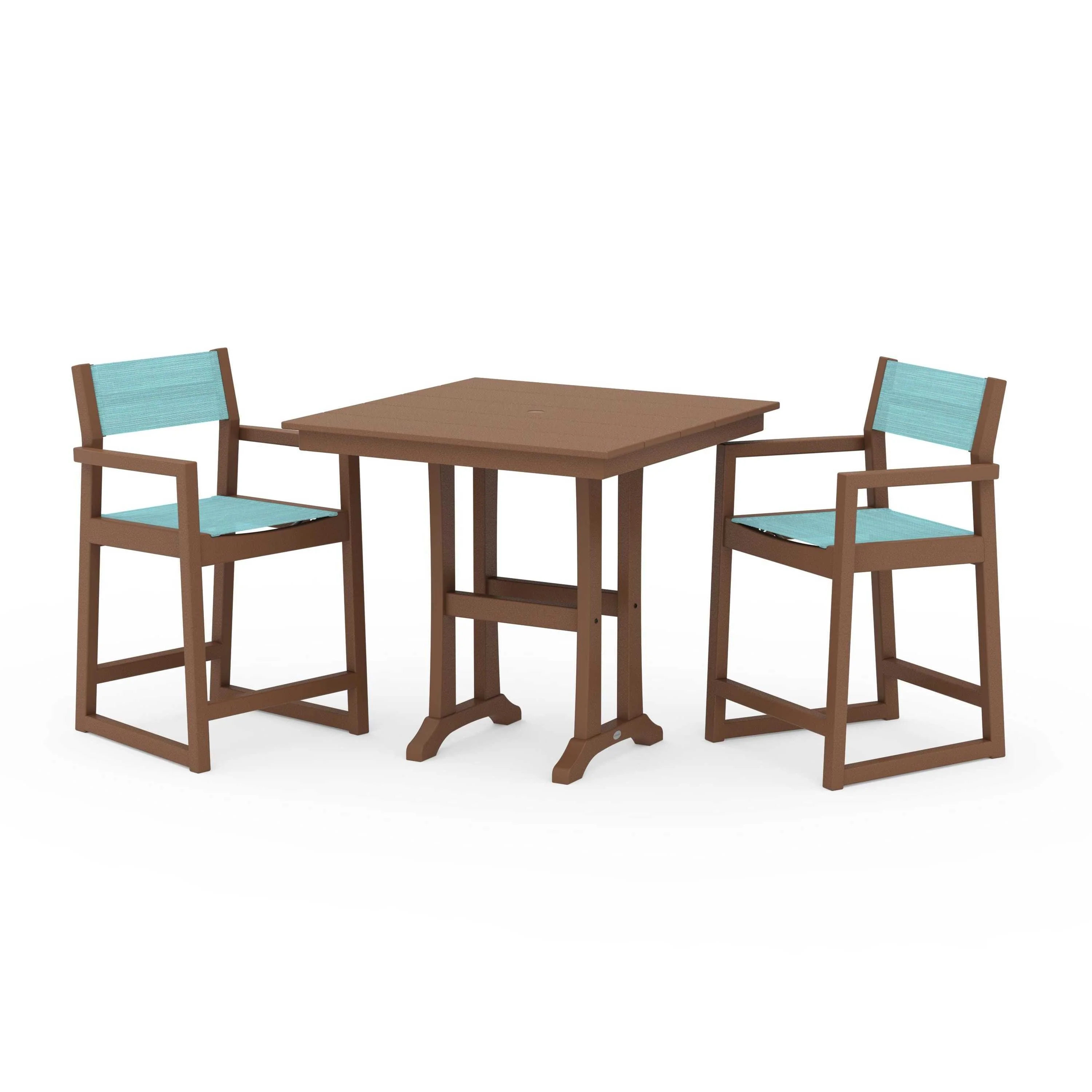 EDGE Sling Arm Chair 3-Piece Farmhouse Counter Set with Trestle Legs - Image 56