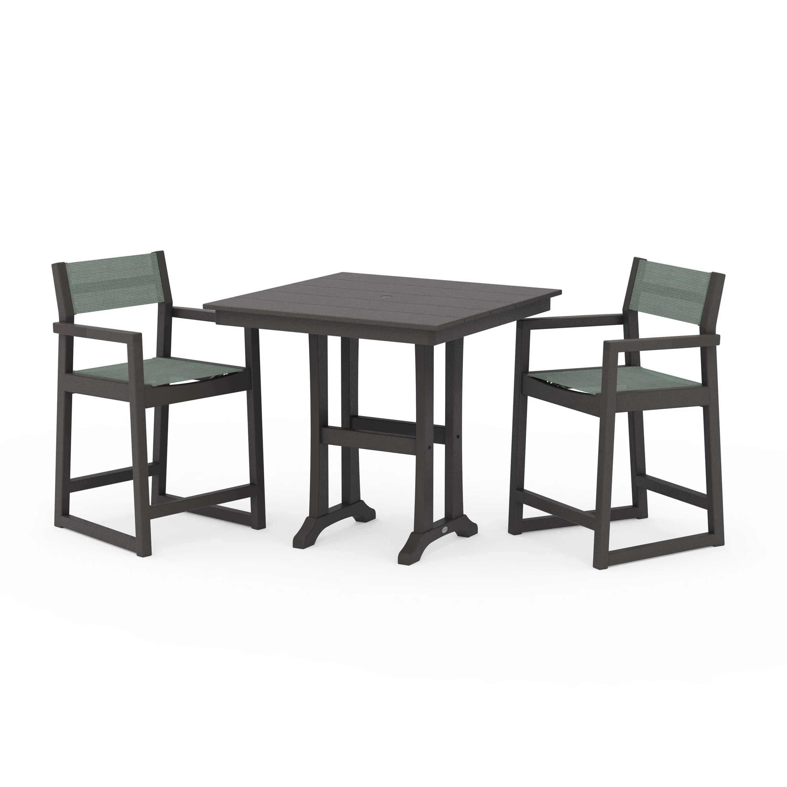 EDGE Sling Arm Chair 3-Piece Farmhouse Counter Set with Trestle Legs - Image 57