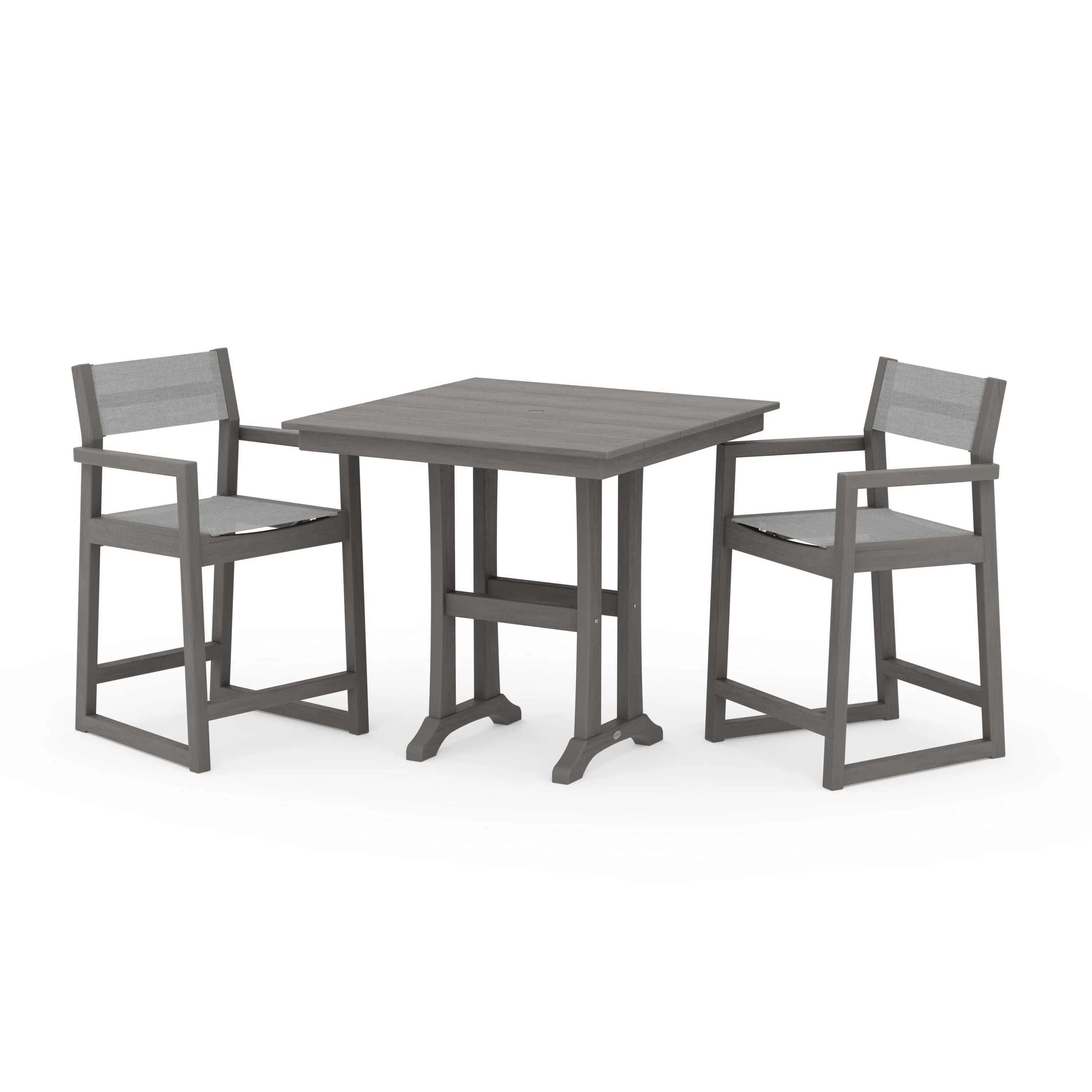 EDGE Sling Arm Chair 3-Piece Farmhouse Counter Set with Trestle Legs - Image 58
