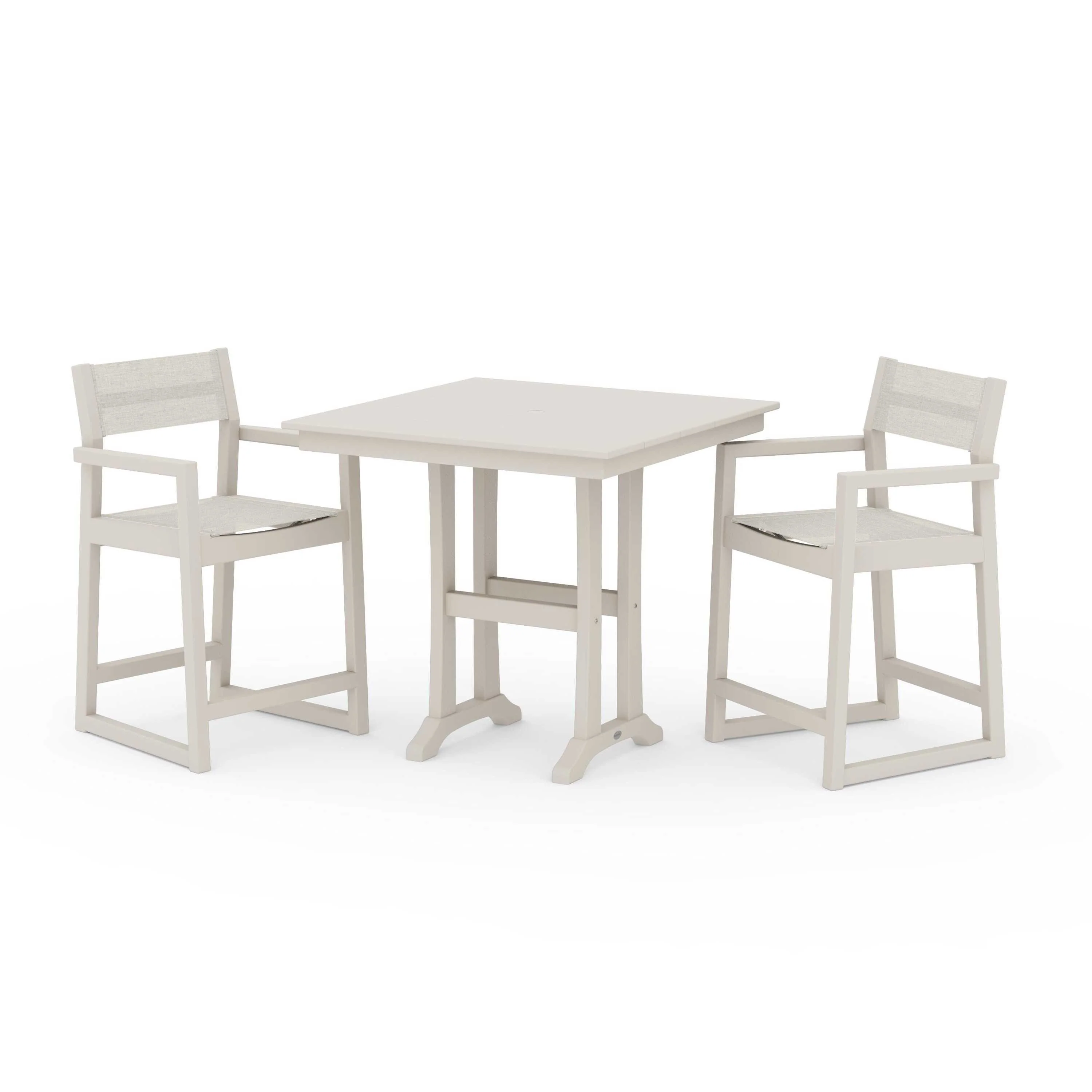EDGE Sling Arm Chair 3-Piece Farmhouse Counter Set with Trestle Legs - Image 59