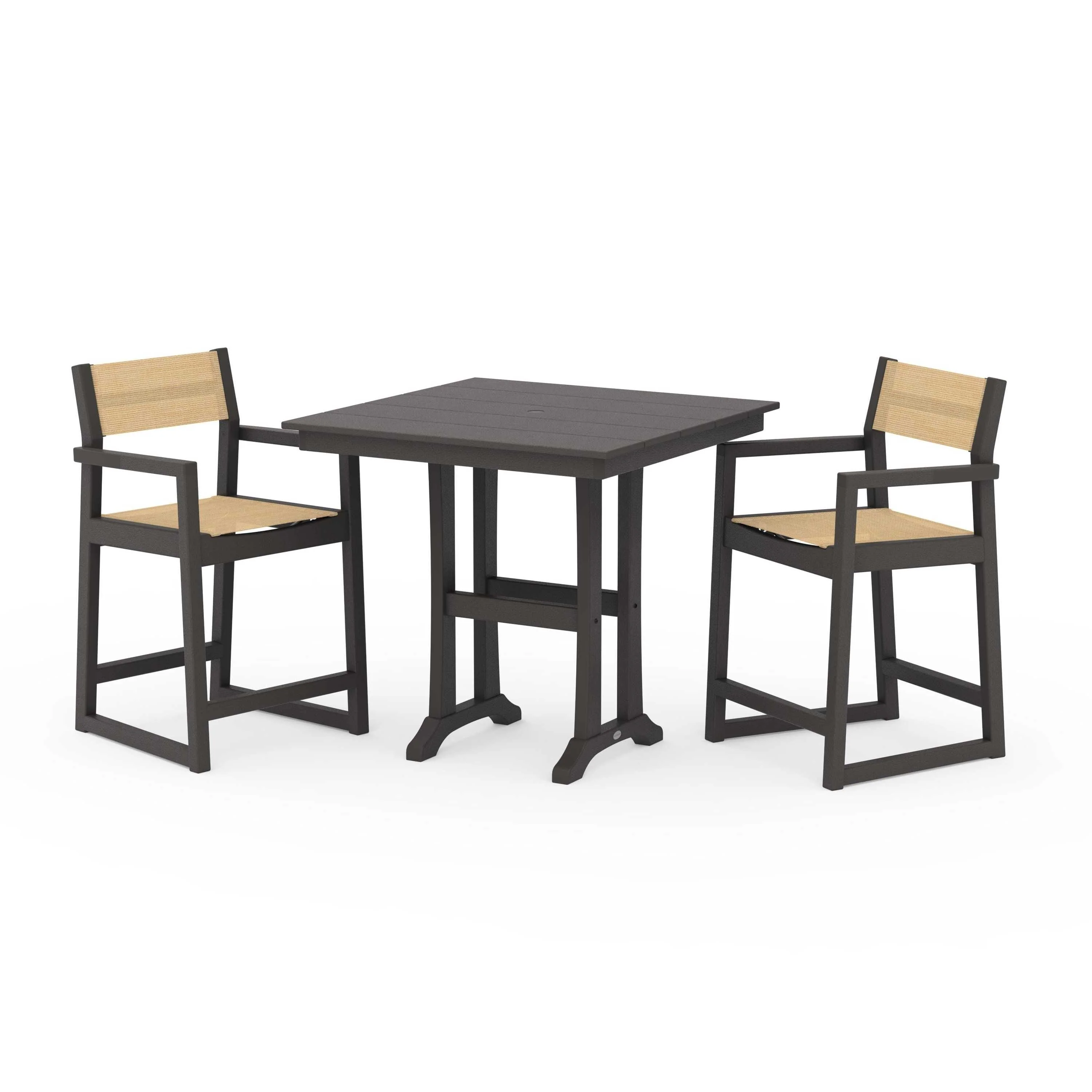 EDGE Sling Arm Chair 3-Piece Farmhouse Counter Set with Trestle Legs - Image 62