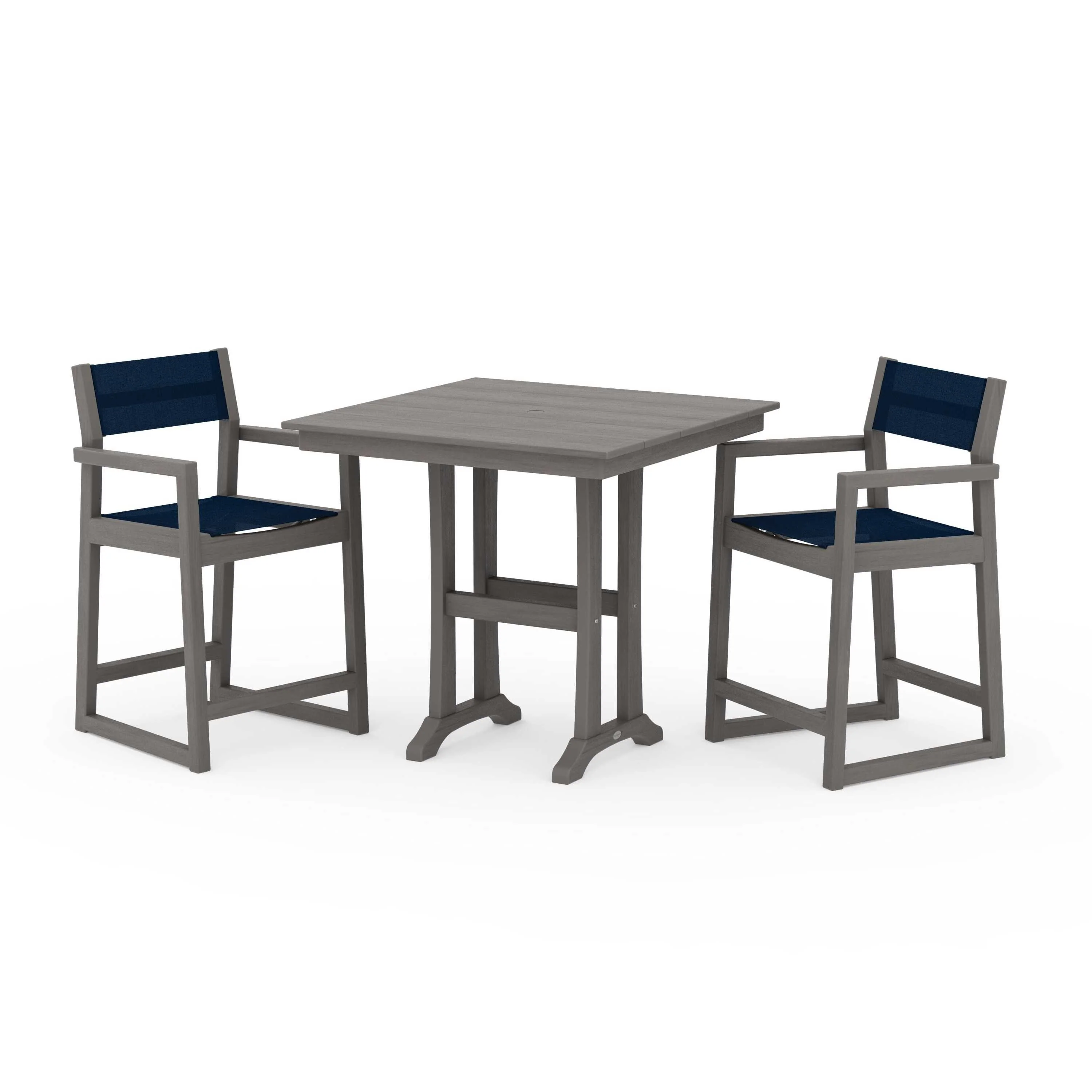 EDGE Sling Arm Chair 3-Piece Farmhouse Counter Set with Trestle Legs - Image 63