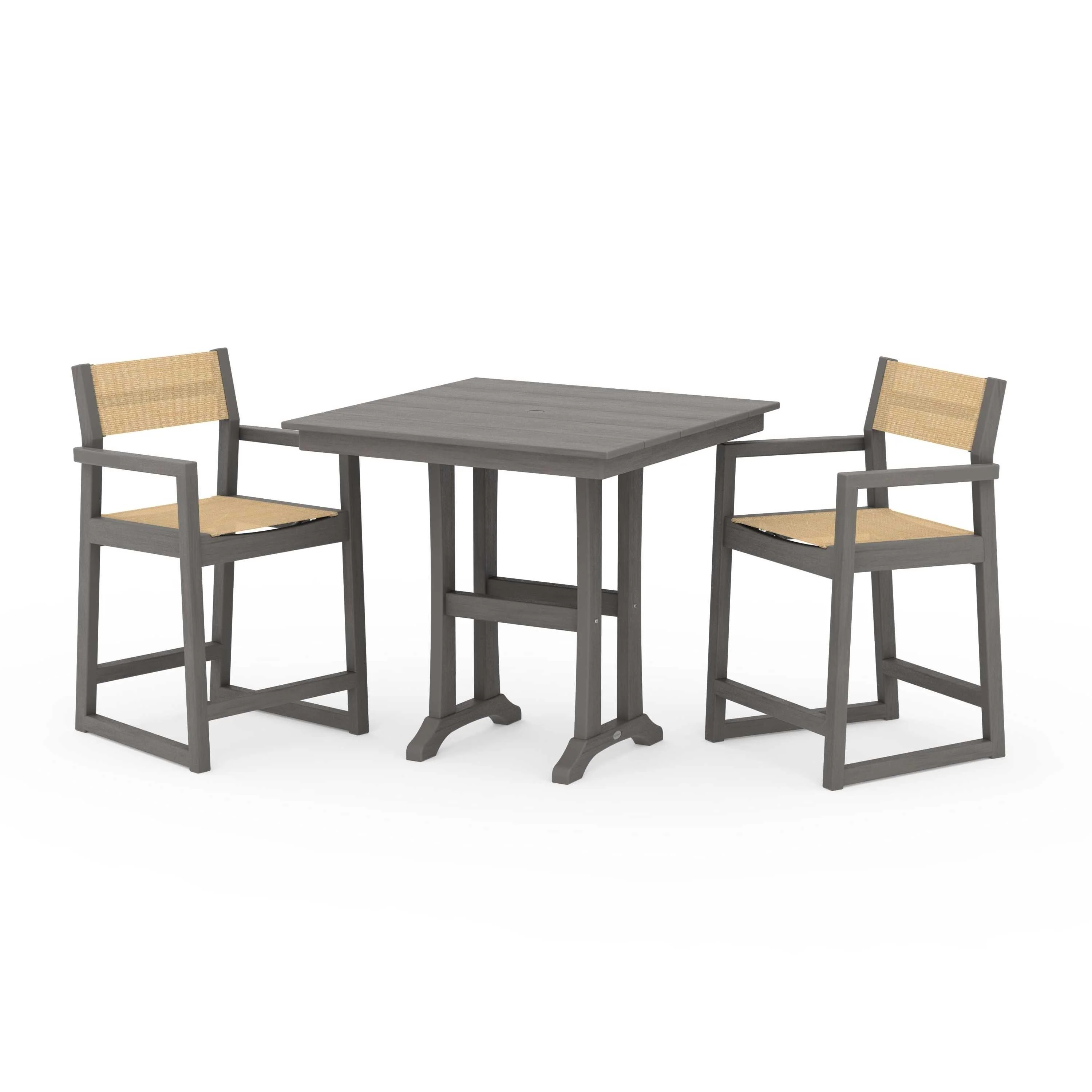 EDGE Sling Arm Chair 3-Piece Farmhouse Counter Set with Trestle Legs - Image 65