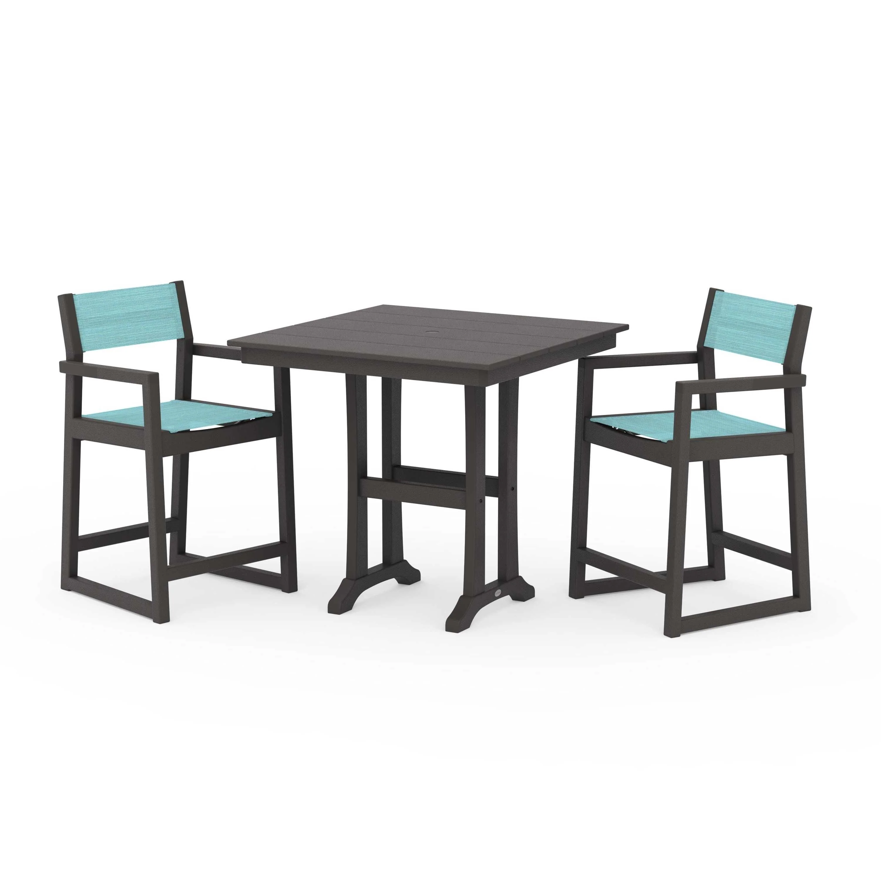EDGE Sling Arm Chair 3-Piece Farmhouse Counter Set with Trestle Legs - Image 69