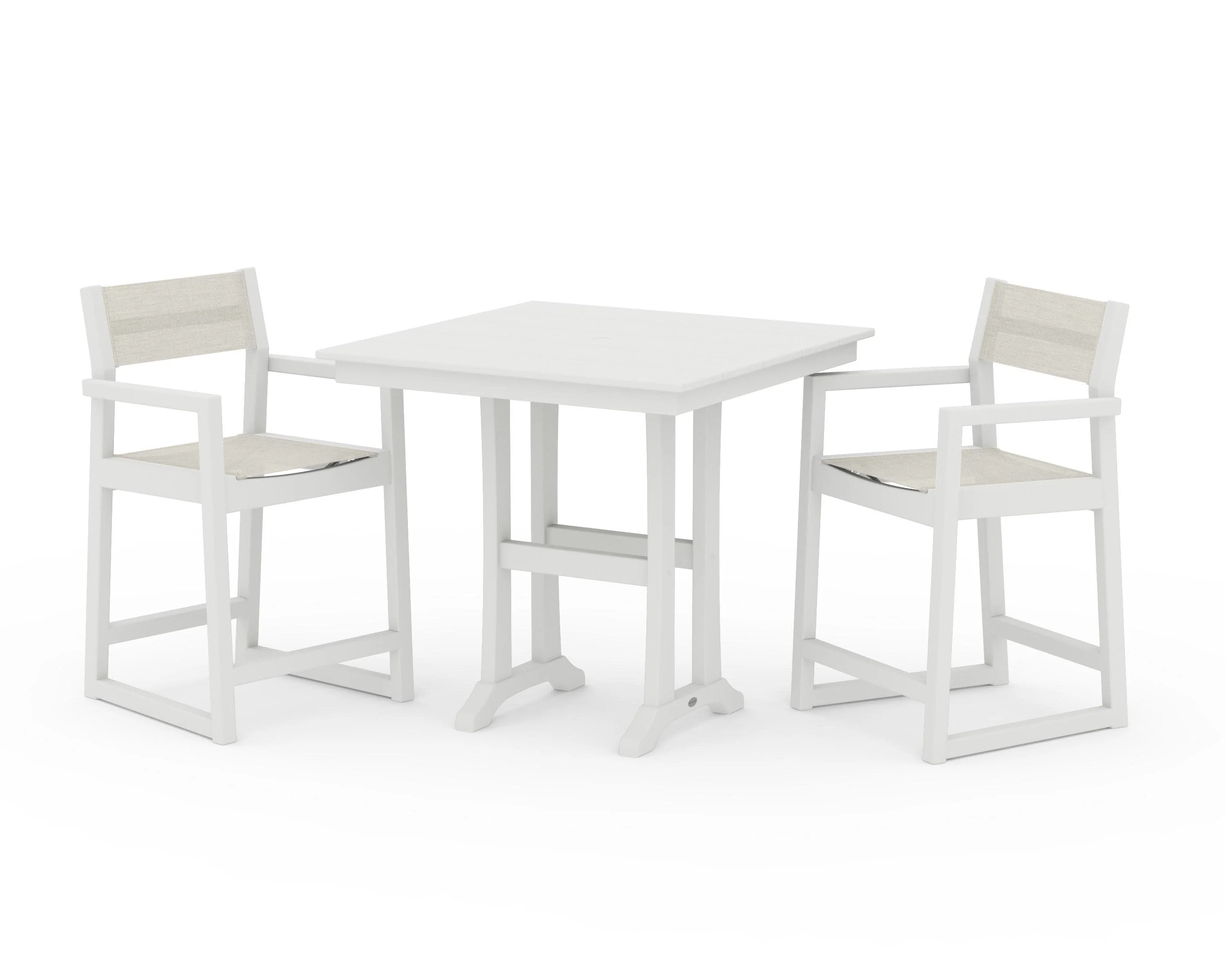 EDGE Sling Arm Chair 3-Piece Farmhouse Counter Set with Trestle Legs - Image 7