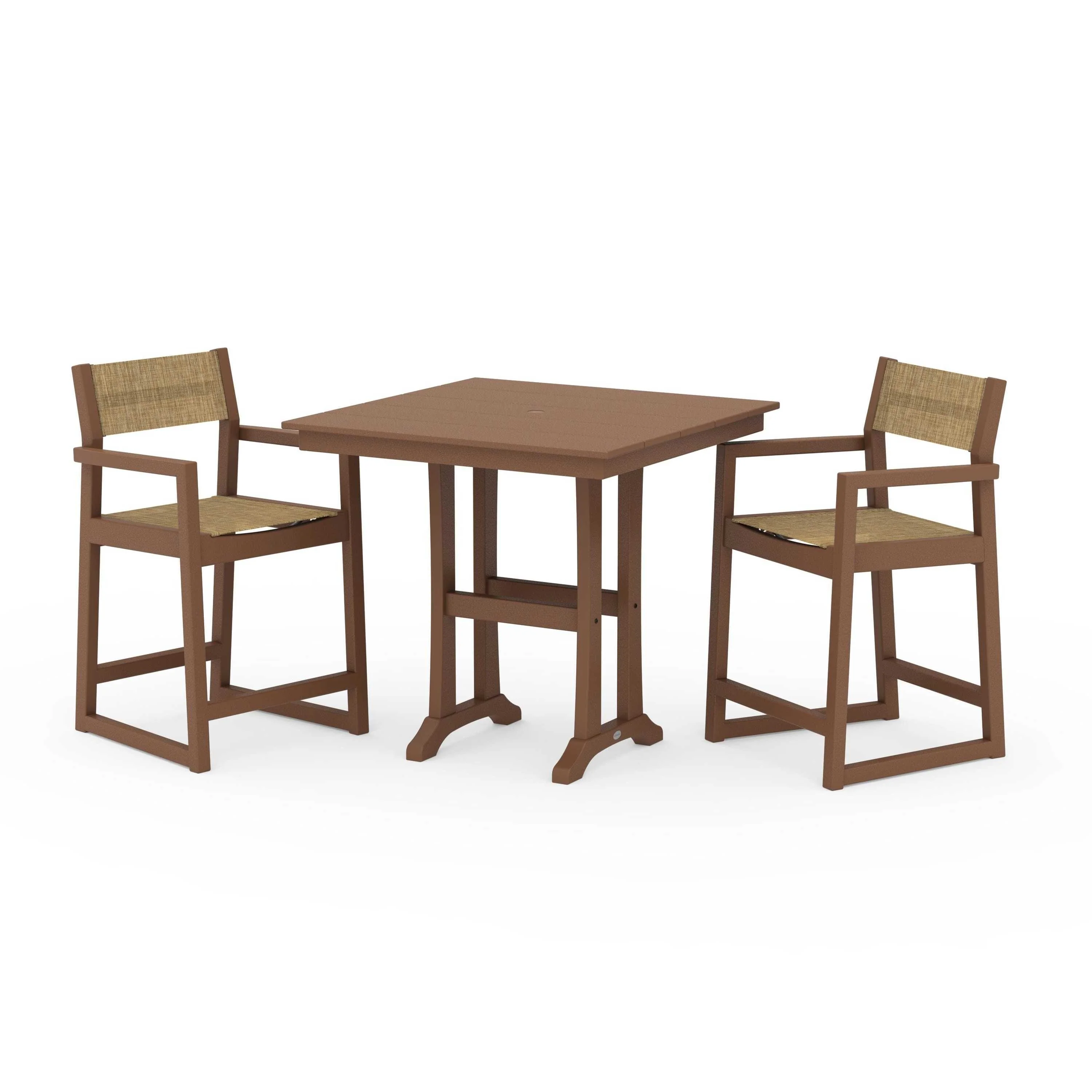 EDGE Sling Arm Chair 3-Piece Farmhouse Counter Set with Trestle Legs - Image 72