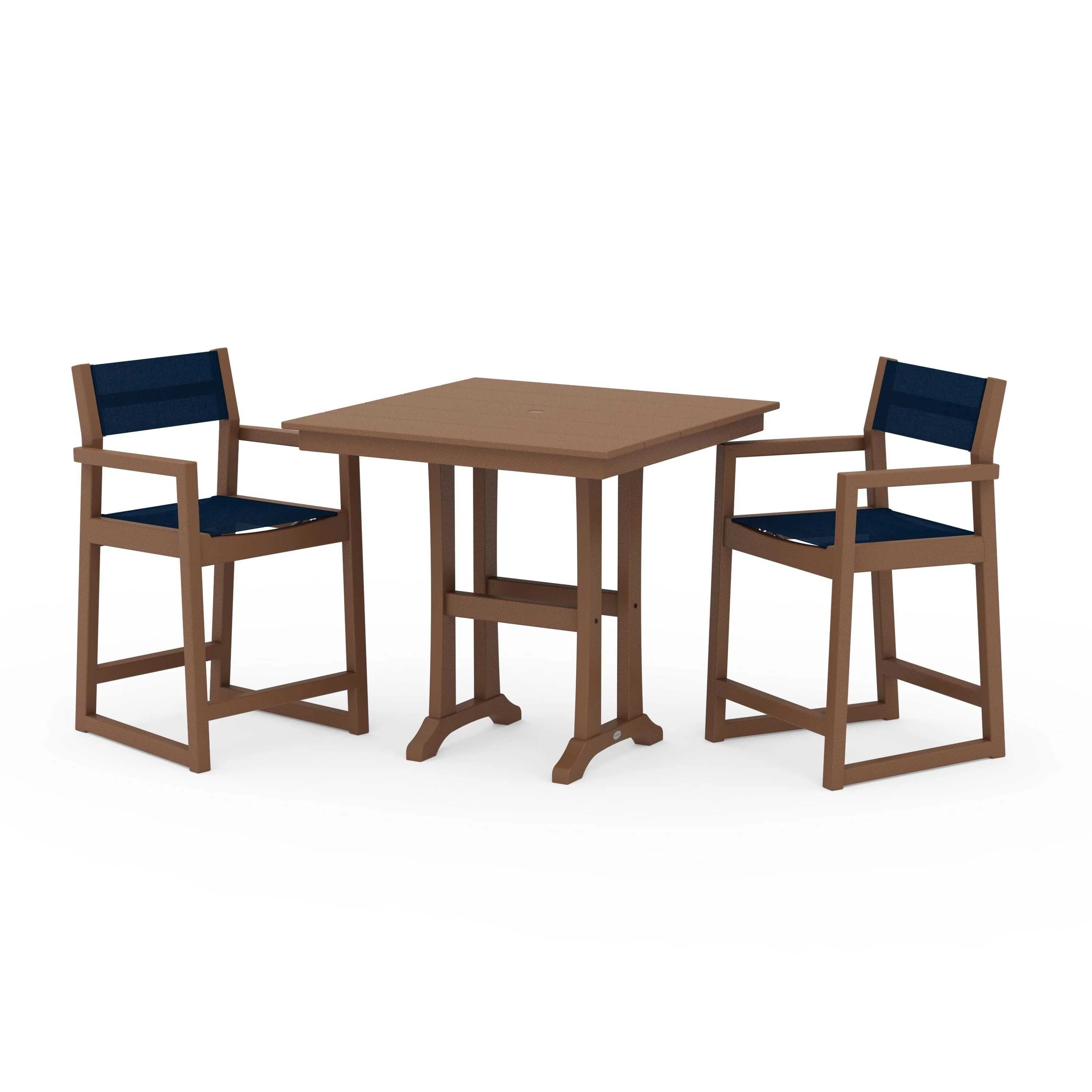 EDGE Sling Arm Chair 3-Piece Farmhouse Counter Set with Trestle Legs - Image 74