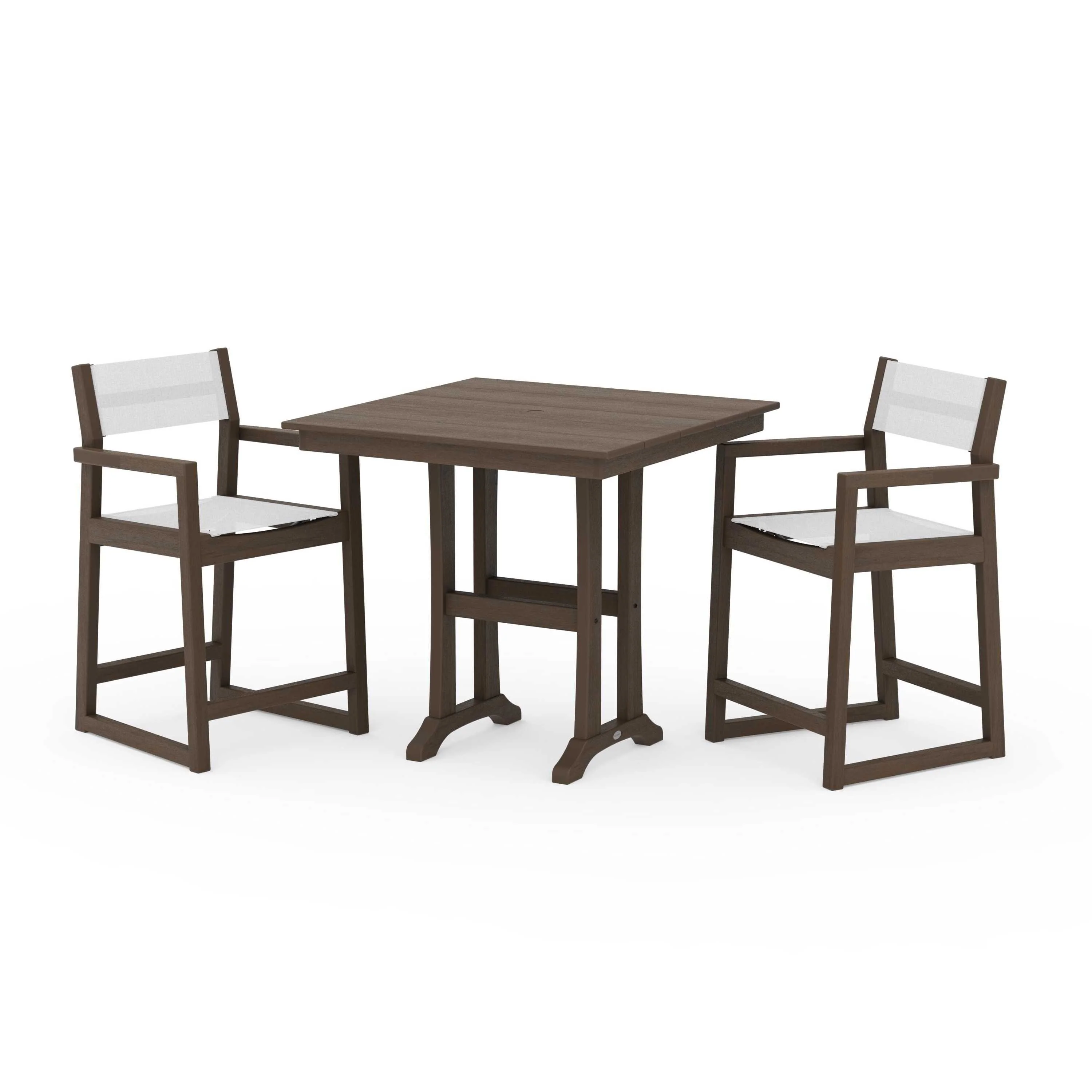 EDGE Sling Arm Chair 3-Piece Farmhouse Counter Set with Trestle Legs - Image 76