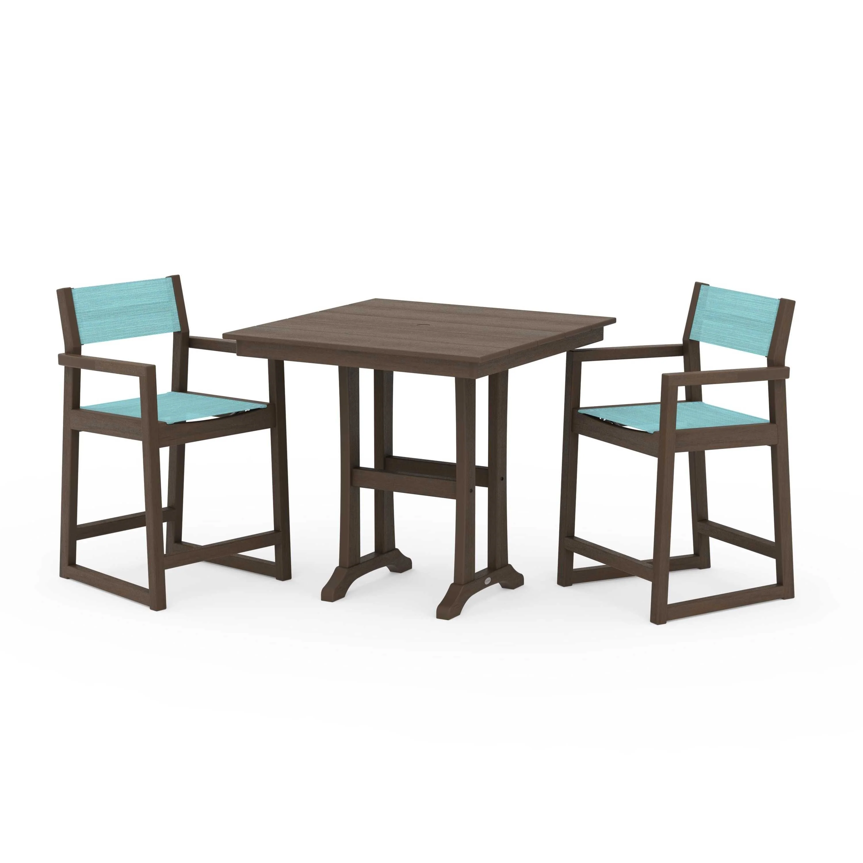 EDGE Sling Arm Chair 3-Piece Farmhouse Counter Set with Trestle Legs - Image 77