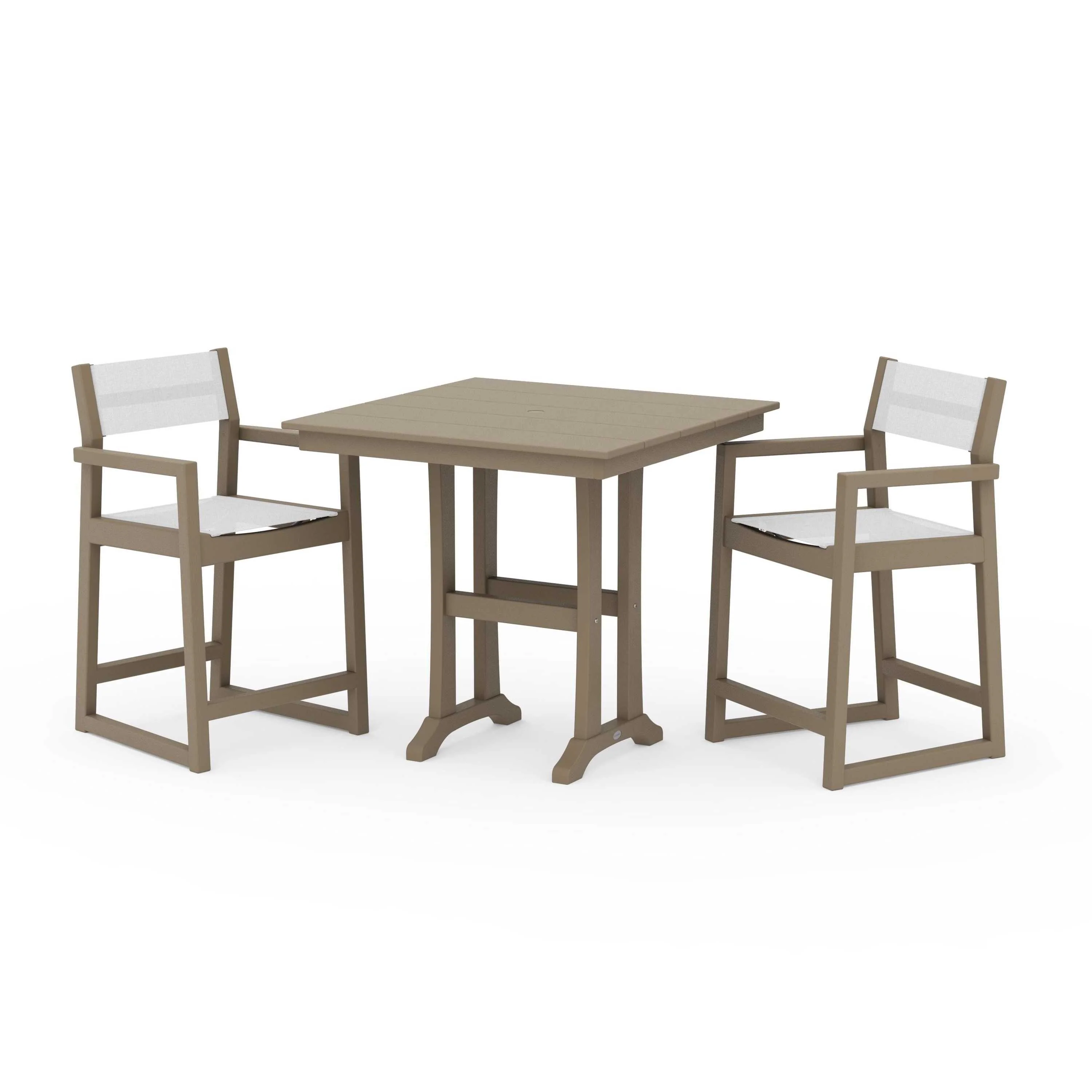 EDGE Sling Arm Chair 3-Piece Farmhouse Counter Set with Trestle Legs - Image 78