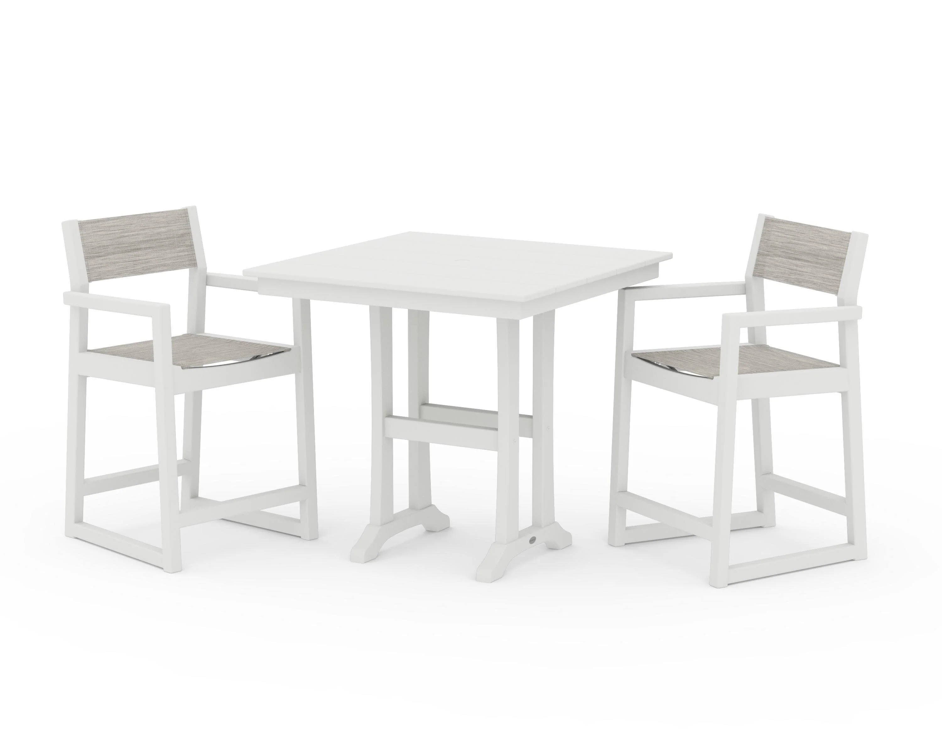 EDGE Sling Arm Chair 3-Piece Farmhouse Counter Set with Trestle Legs - Image 8