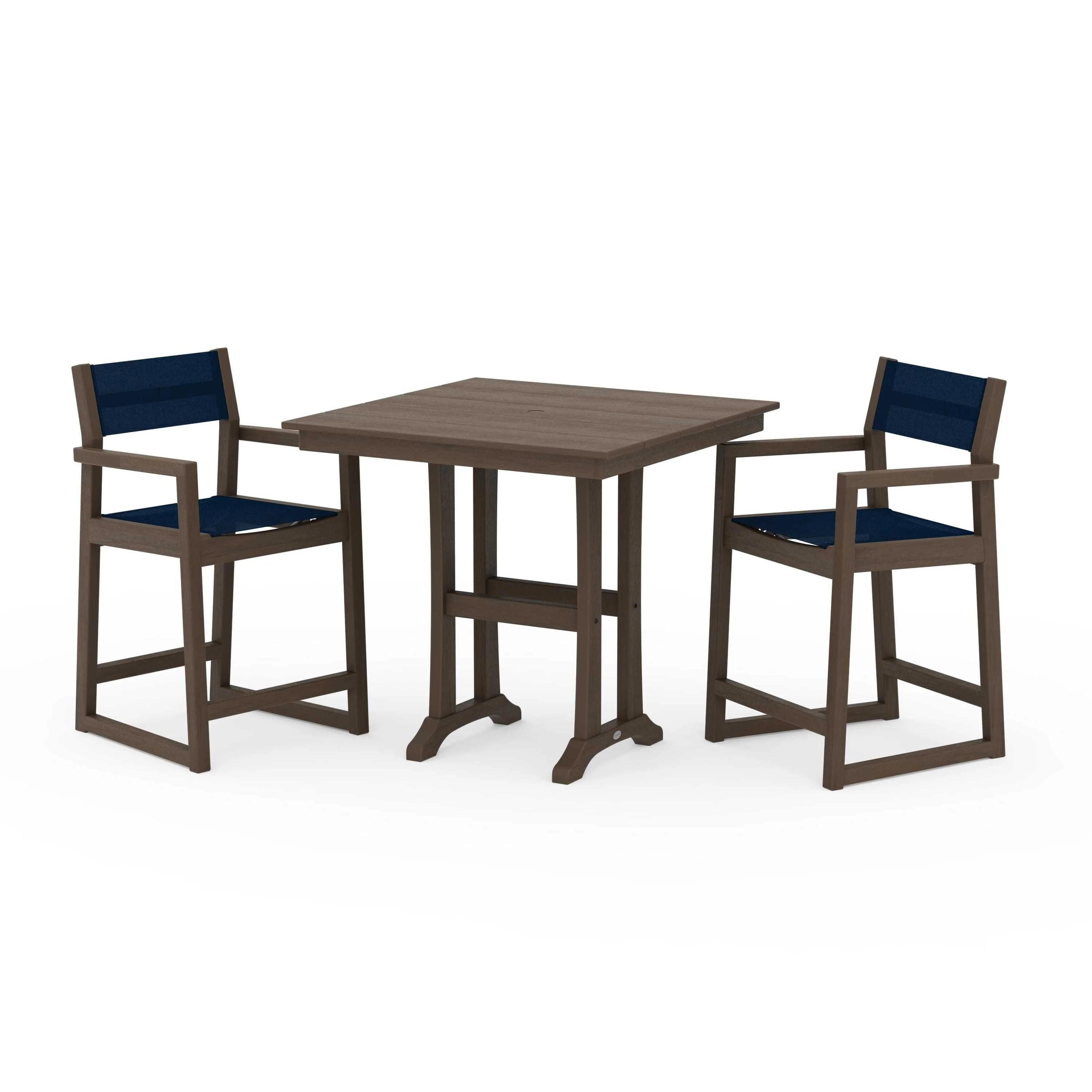 EDGE Sling Arm Chair 3-Piece Farmhouse Counter Set with Trestle Legs - Image 81