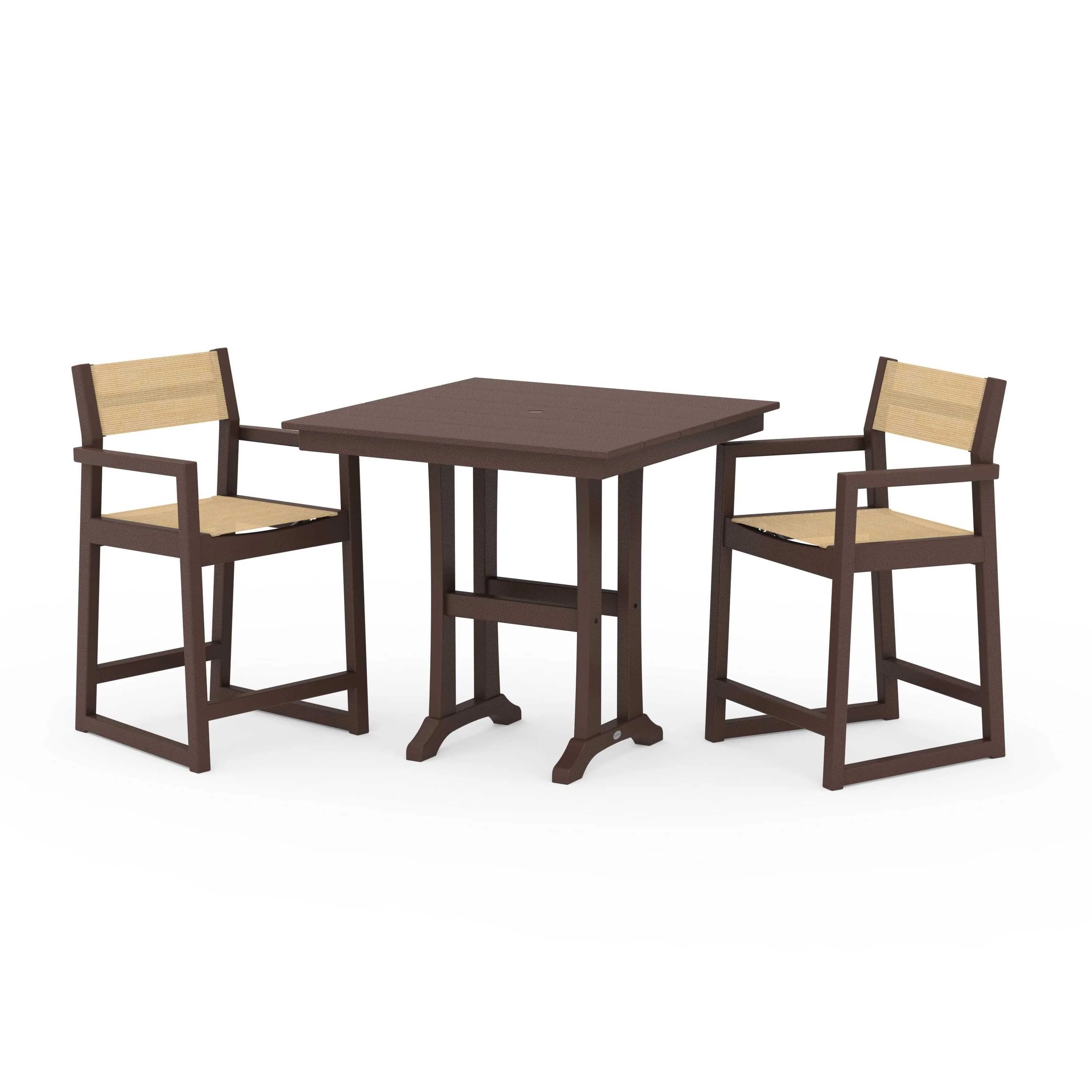 EDGE Sling Arm Chair 3-Piece Farmhouse Counter Set with Trestle Legs - Image 83