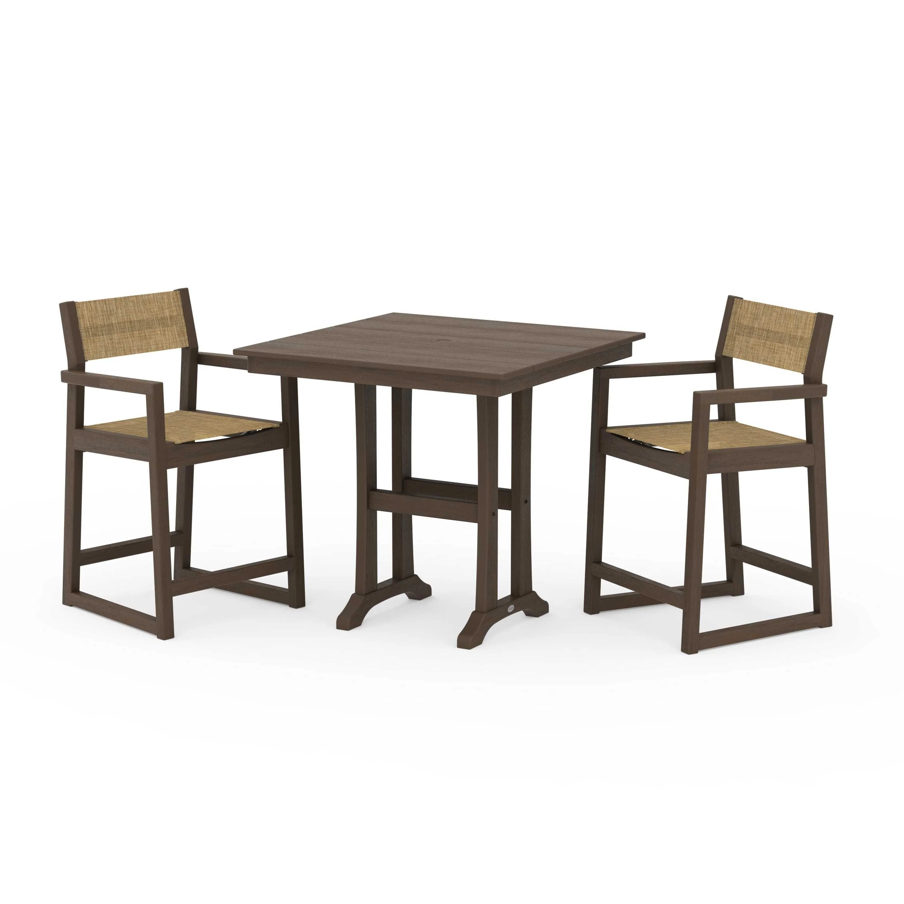 EDGE Sling Arm Chair 3-Piece Farmhouse Counter Set with Trestle Legs - Image 85