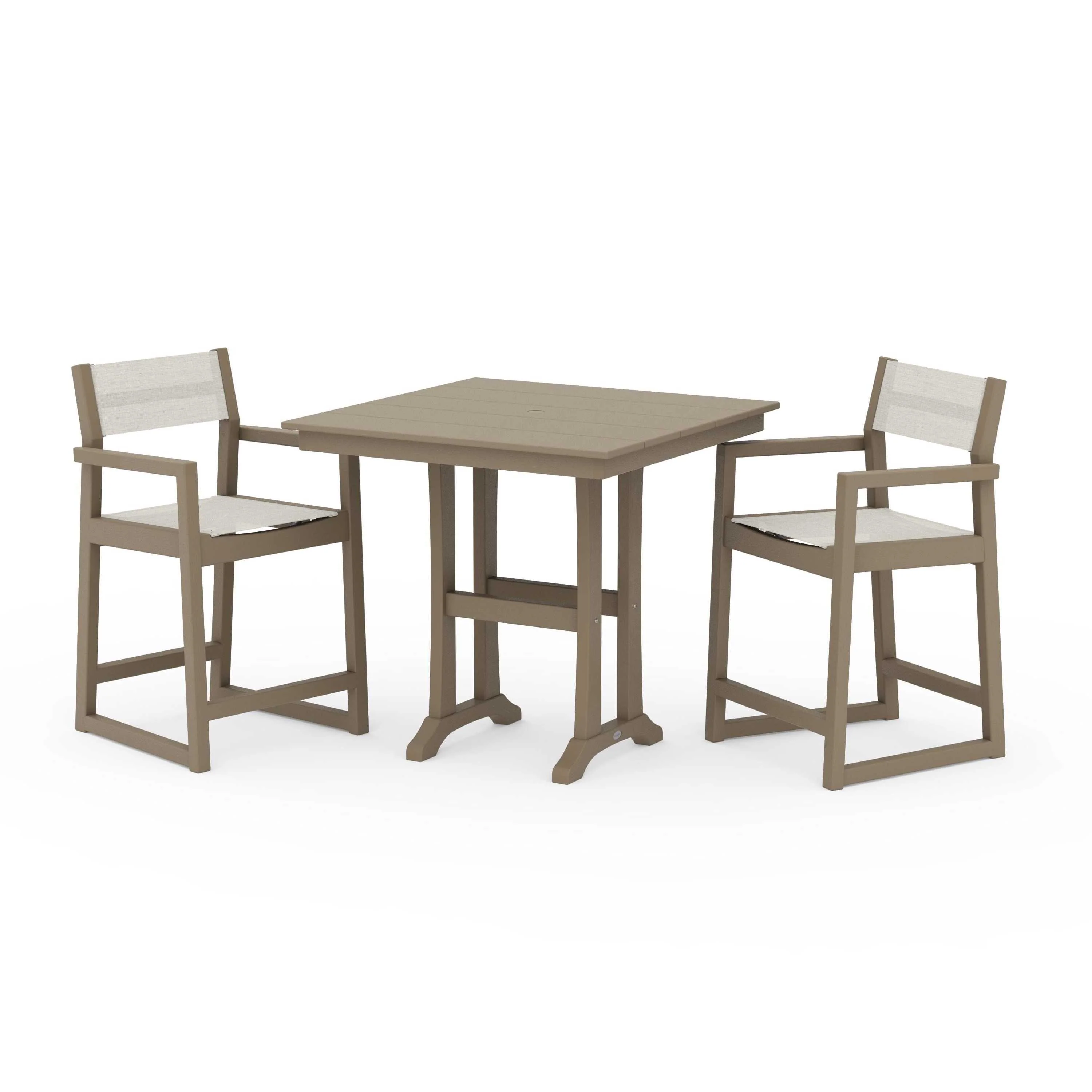 EDGE Sling Arm Chair 3-Piece Farmhouse Counter Set with Trestle Legs - Image 87